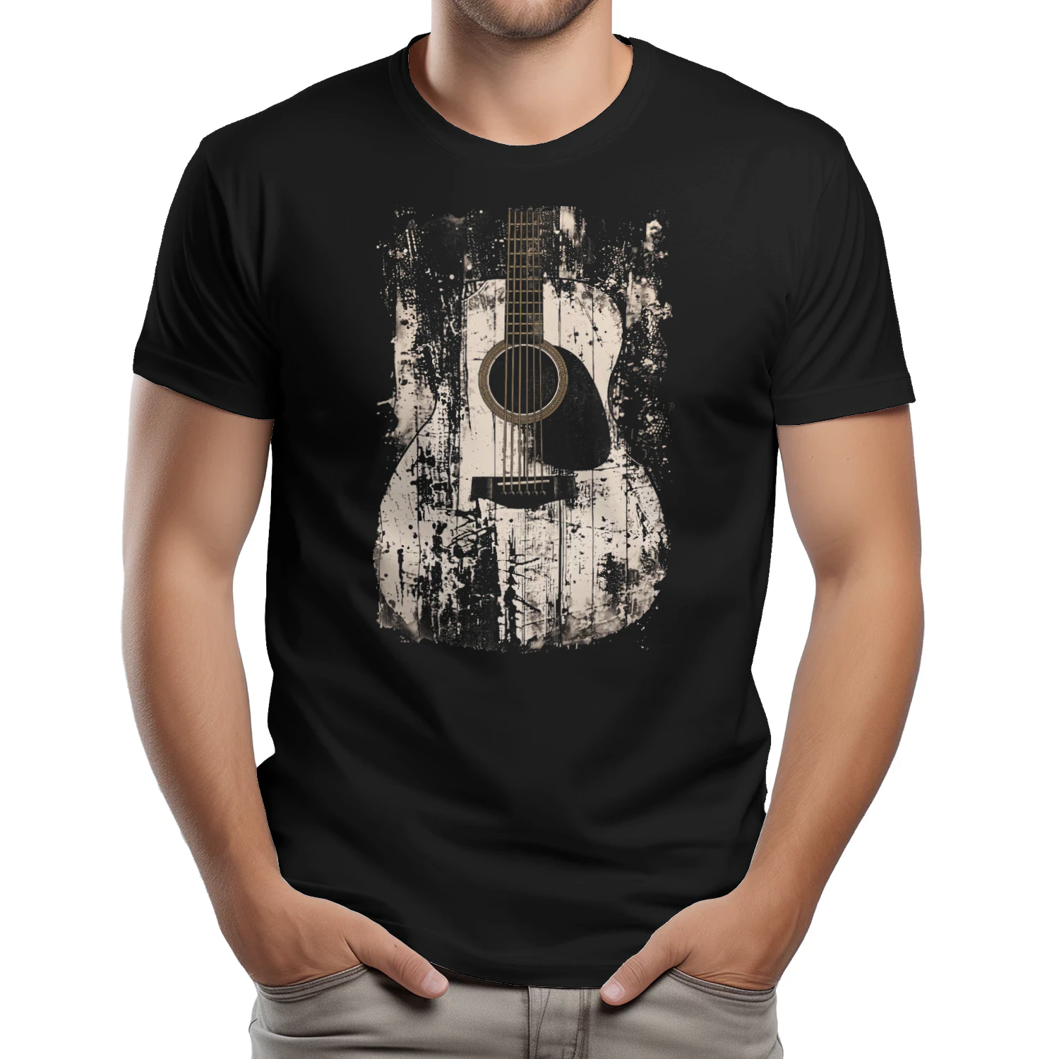 Guitar Abstract Grunge Acoustic Guitar Splatter T-Shirt