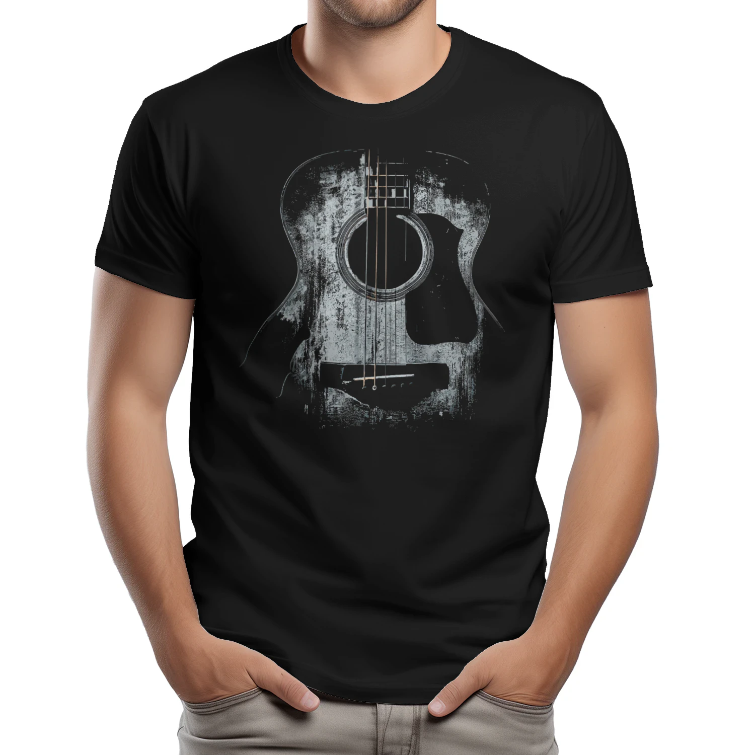 Guitar Abstract Grunge Acoustic Guitar Dark Texture T-Shirt