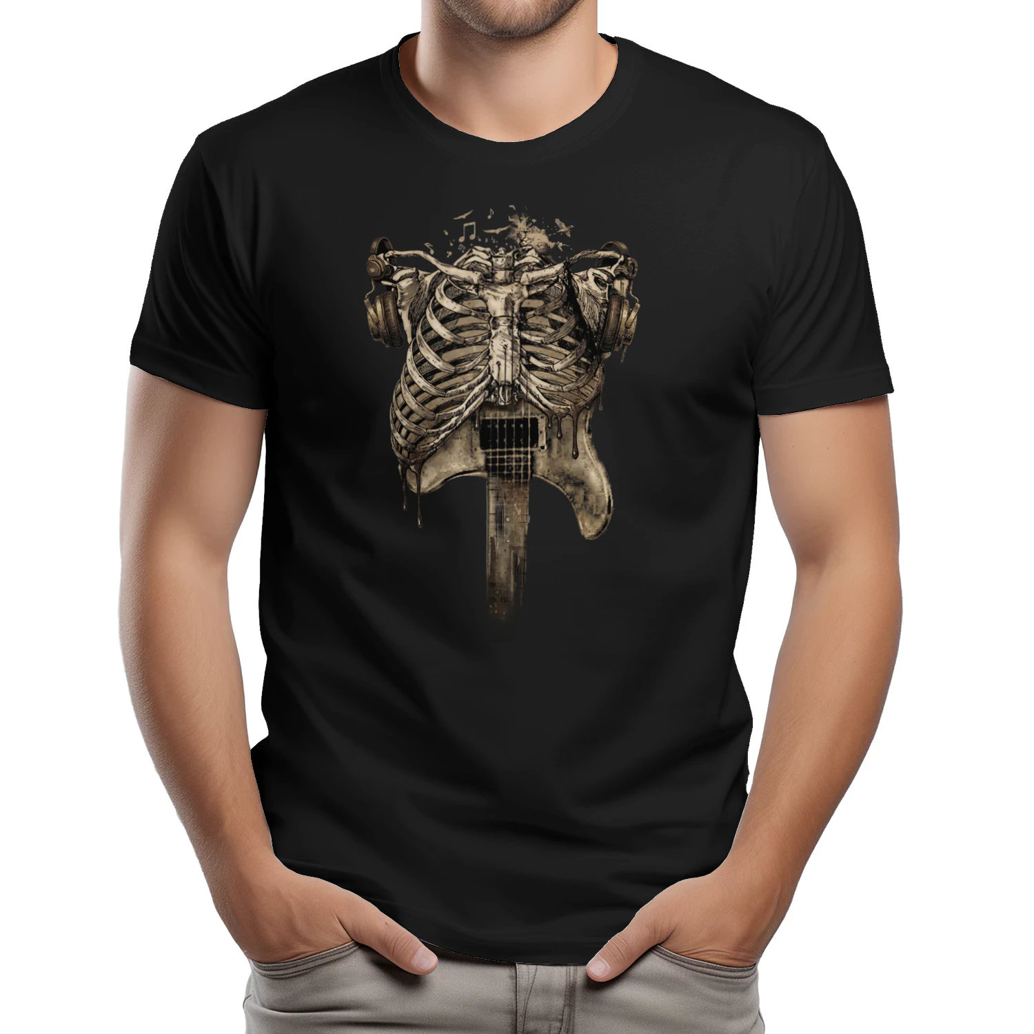 Guitar Aesthetic Rockstar Skeleton T-shirt - Vintage Dark Art Music Lover Tee