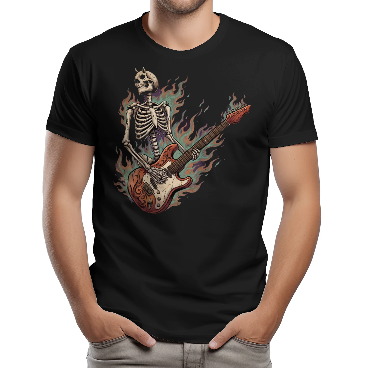 Flaming Horned Skeleton Guitarist
