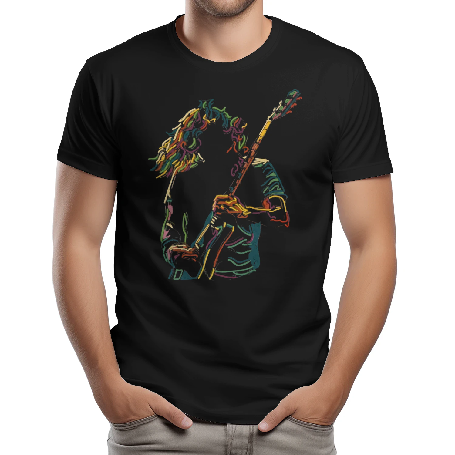 Guitar Abstract Neon Guitarist Graphic Tee