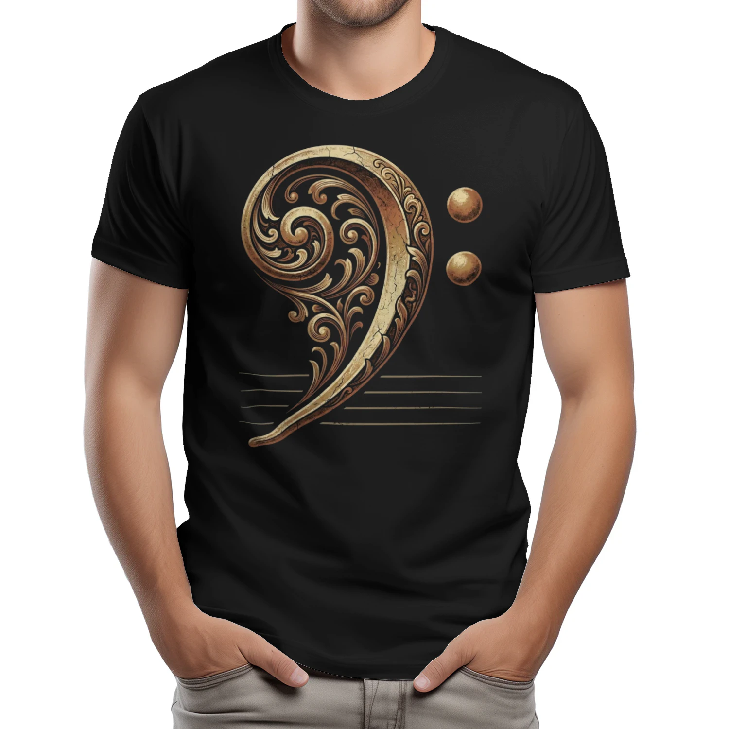 Filigree Bass Clef Gold Tee