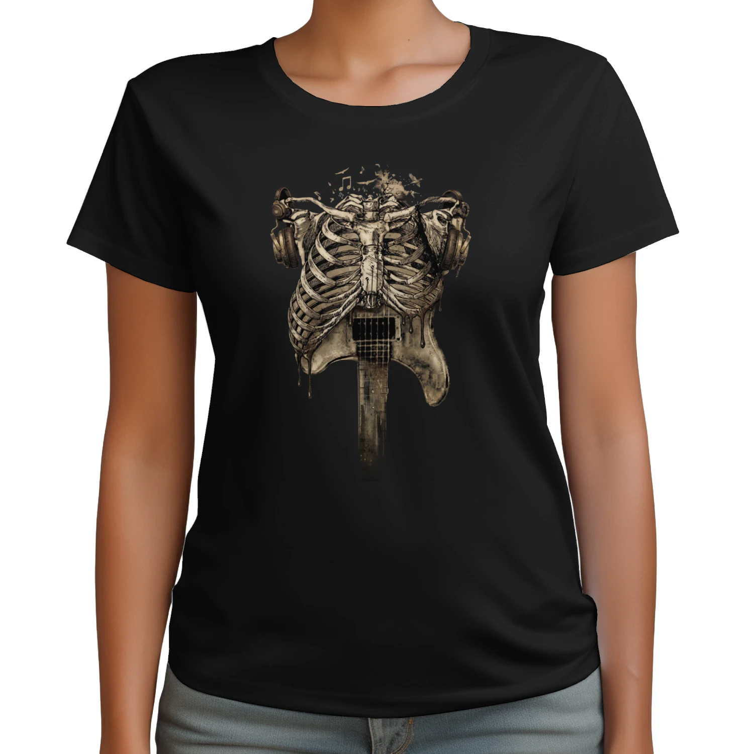 Guitar Aesthetic Rockstar Skeleton T-shirt - Vintage Dark Art Music Lover Tee