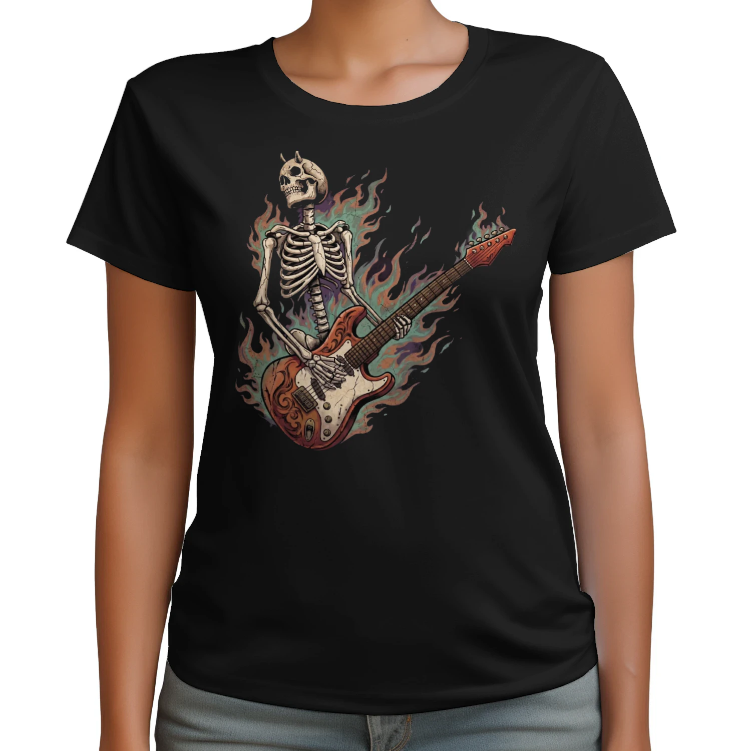 Flaming Horned Skeleton Guitarist