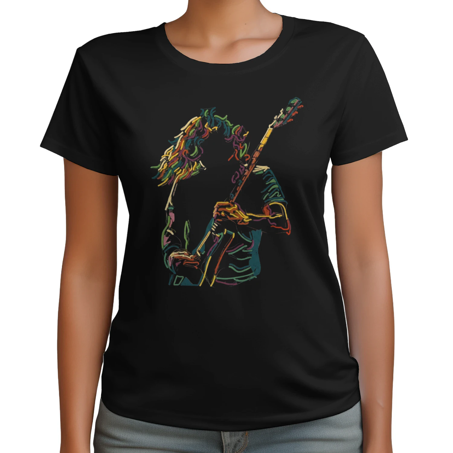 Guitar Abstract Neon Guitarist Graphic Tee