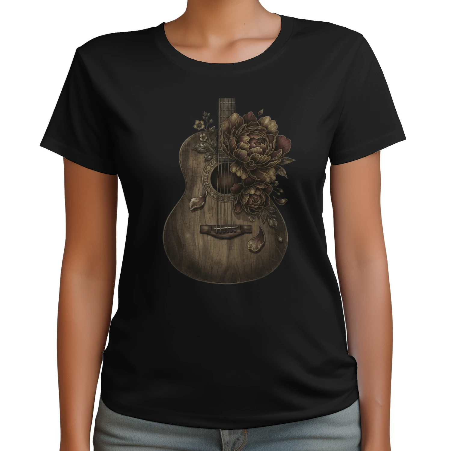 Vintage Peony Acoustic Guitar Art