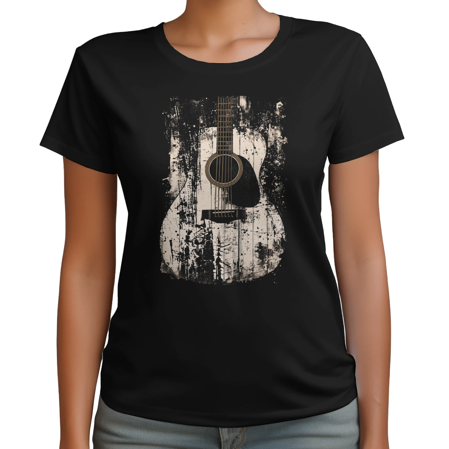 Guitar Abstract Grunge Acoustic Guitar Splatter T-Shirt