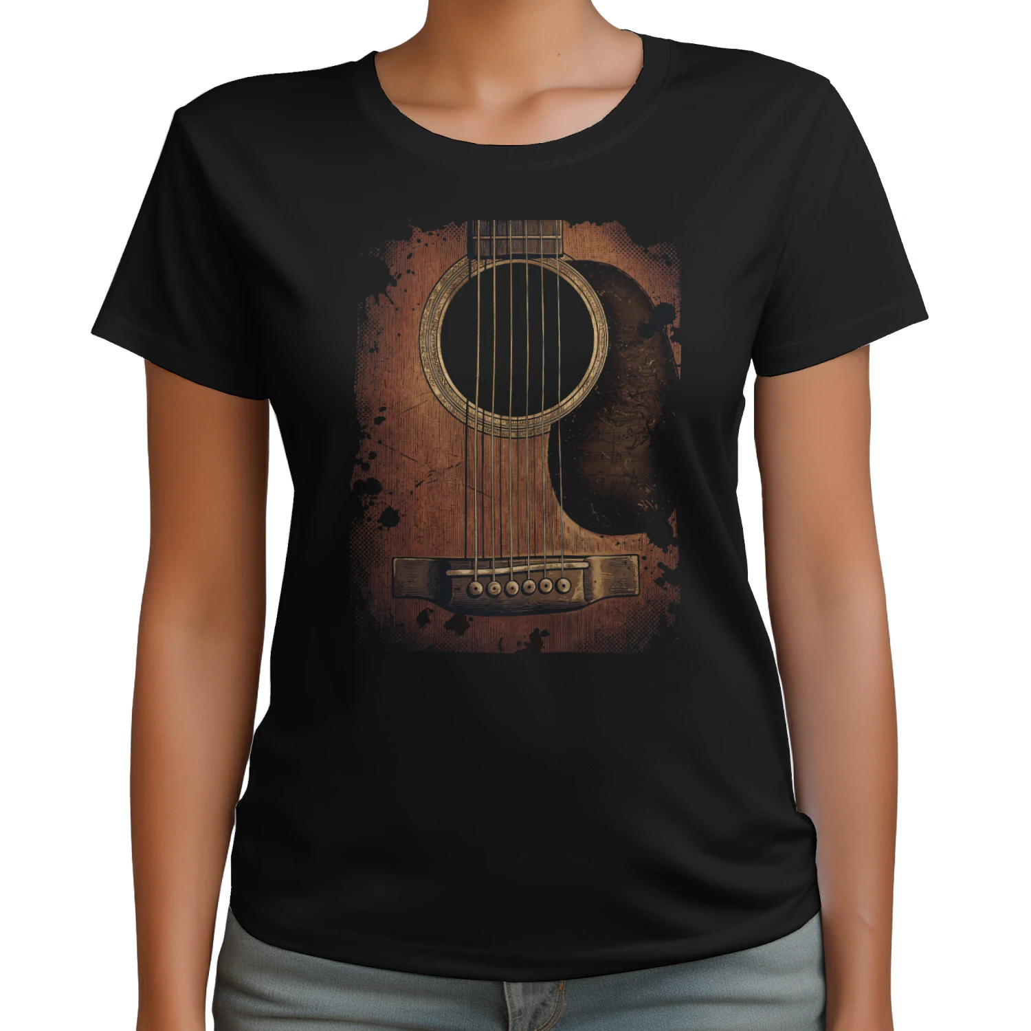 Guitar Vintage Grunge Acoustic Guitar Ink Splatter T-Shirt