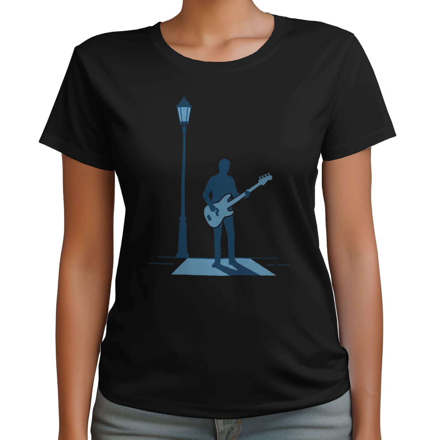 Moody Bassist Under Light T-Shirt