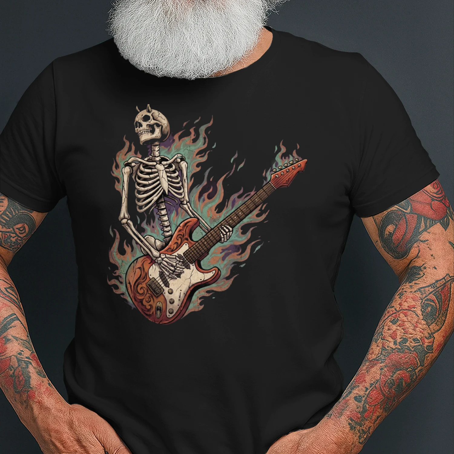 Flaming Horned Skeleton Guitarist