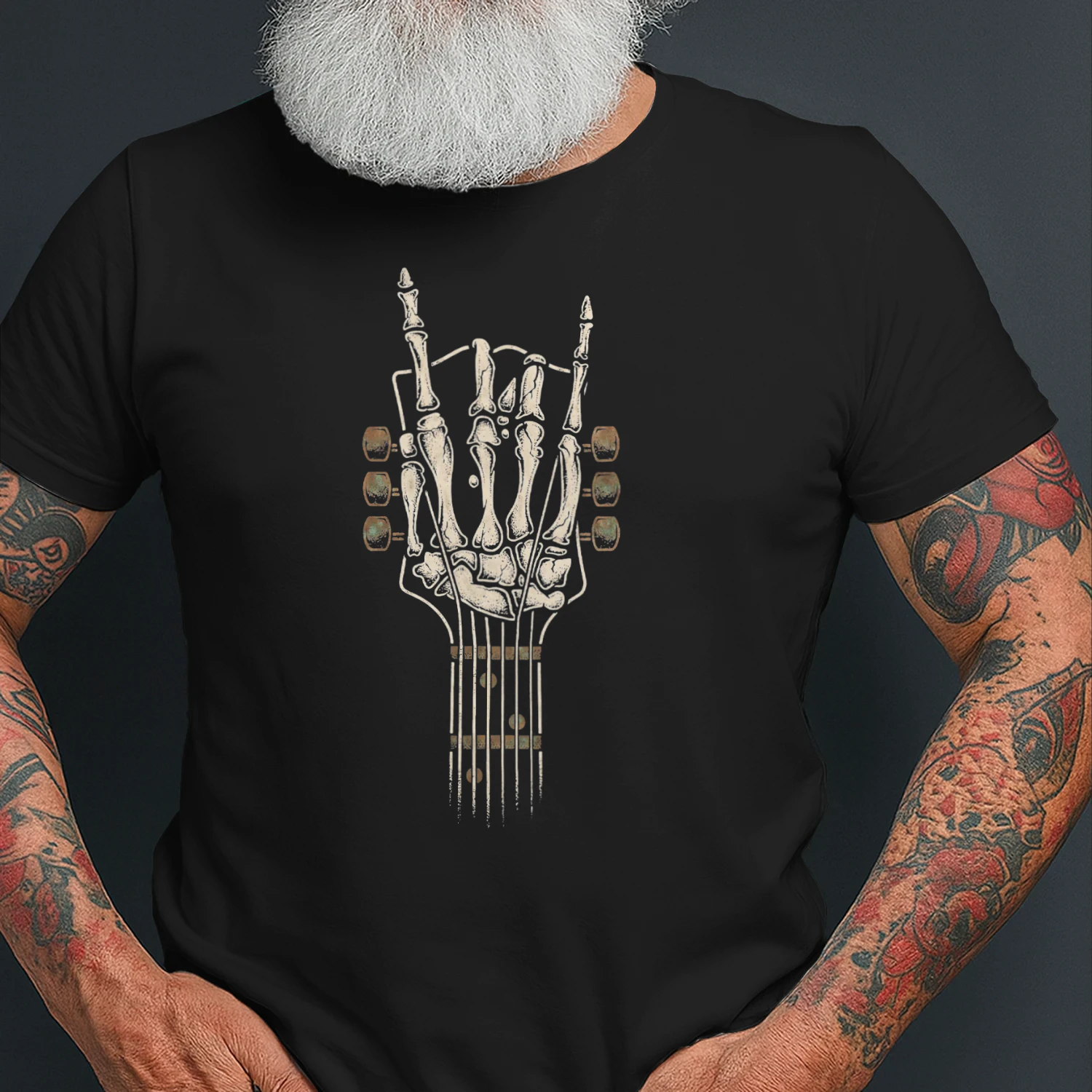 Guitar Rock On Skeleton Guitar Headstock T-shirt