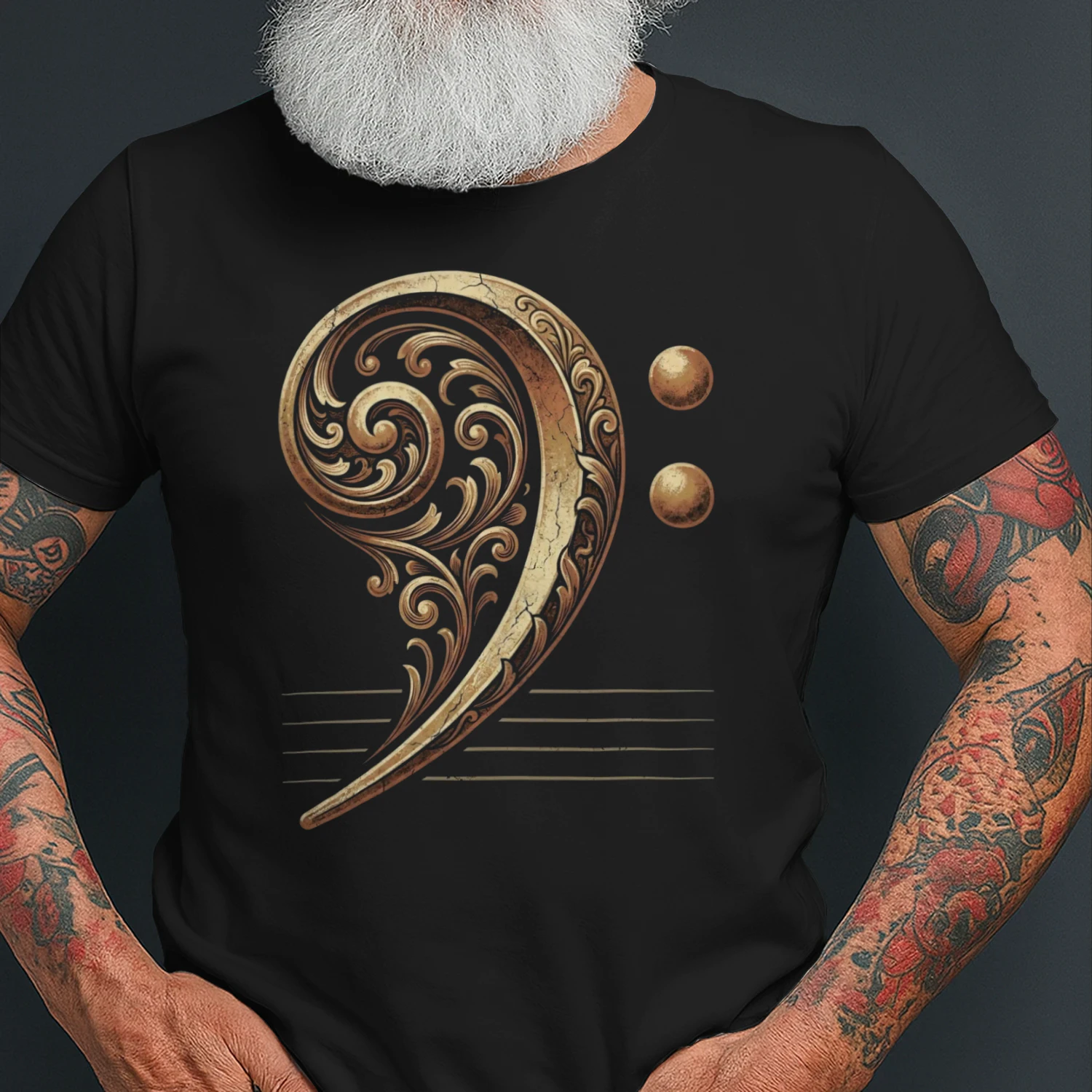 Filigree Bass Clef Gold Tee