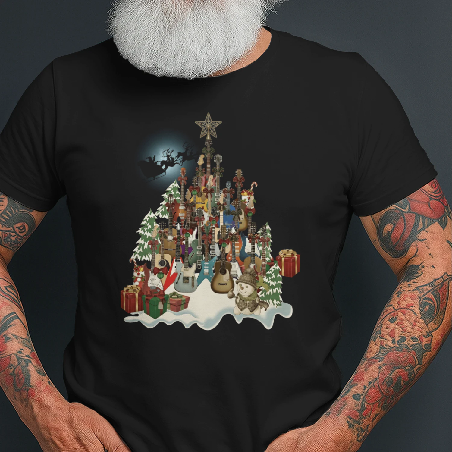 Christmas Guitar Snowman Village