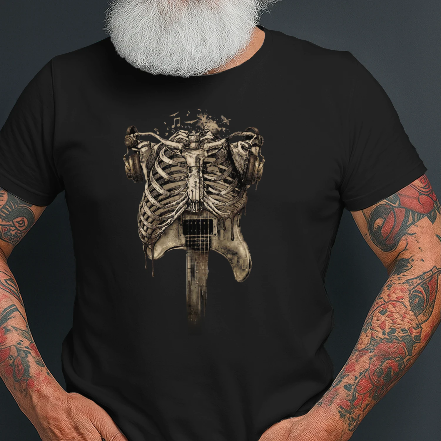 Guitar Aesthetic Rockstar Skeleton T-shirt - Vintage Dark Art Music Lover Tee