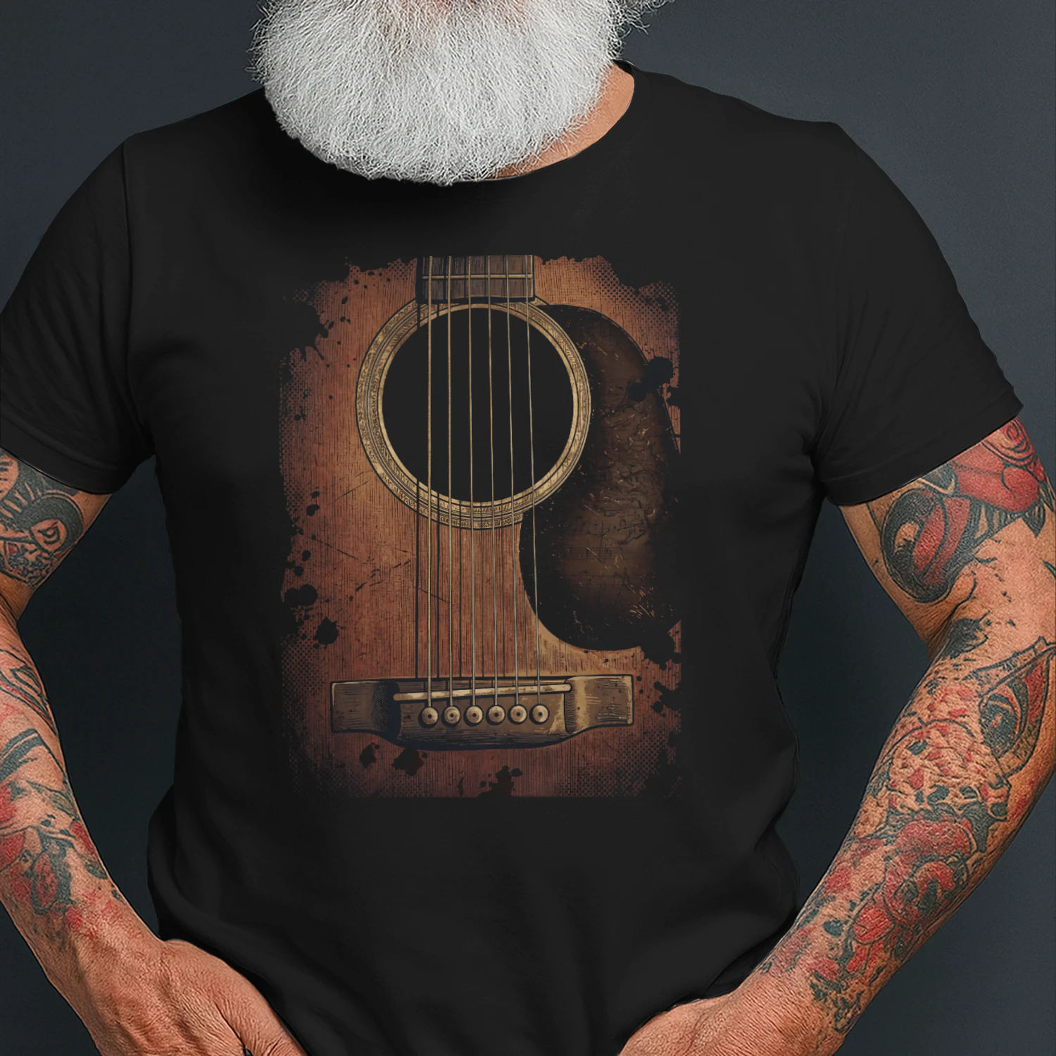 Guitar Vintage Grunge Acoustic Guitar Ink Splatter T-Shirt