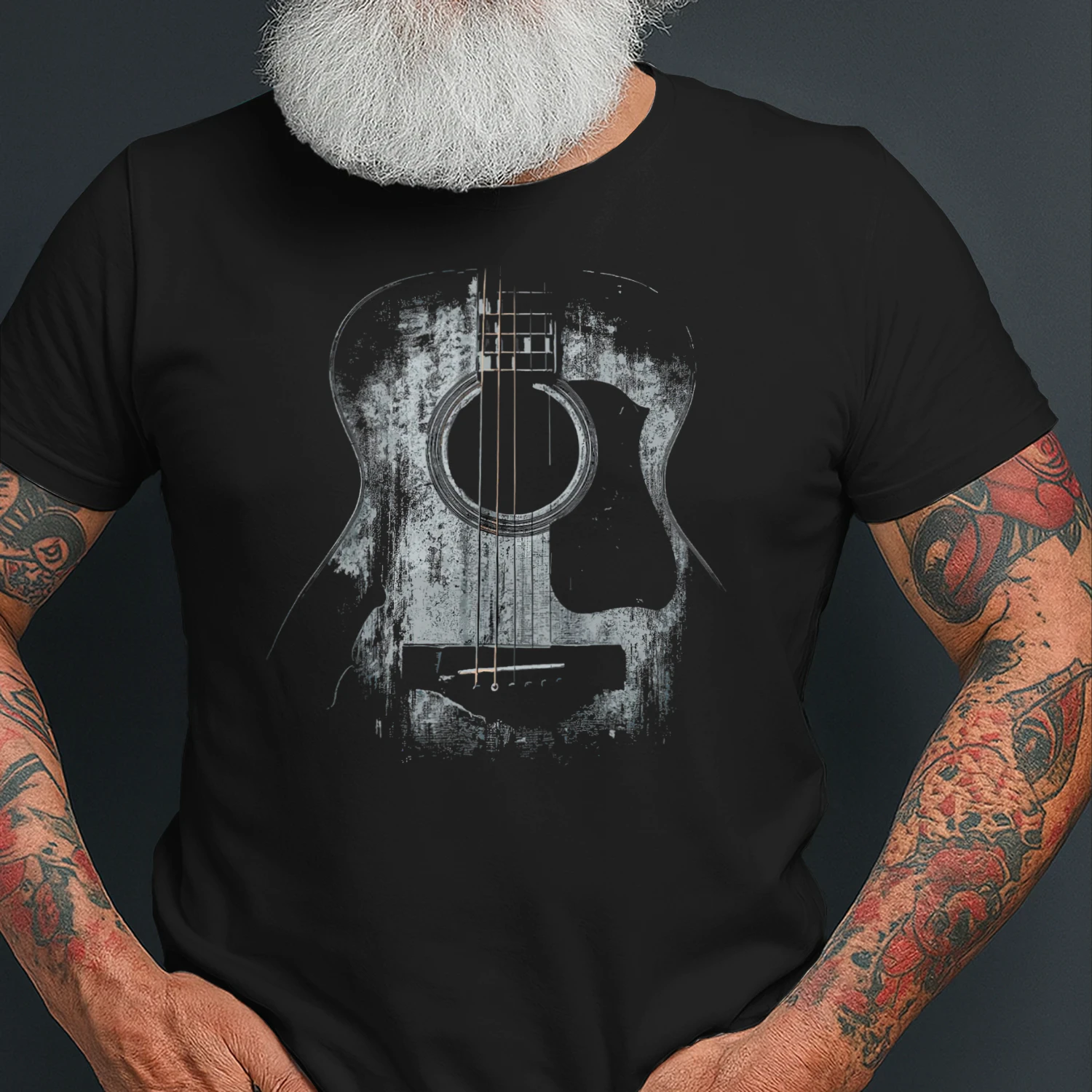 Guitar Abstract Grunge Acoustic Guitar Dark Texture T-Shirt