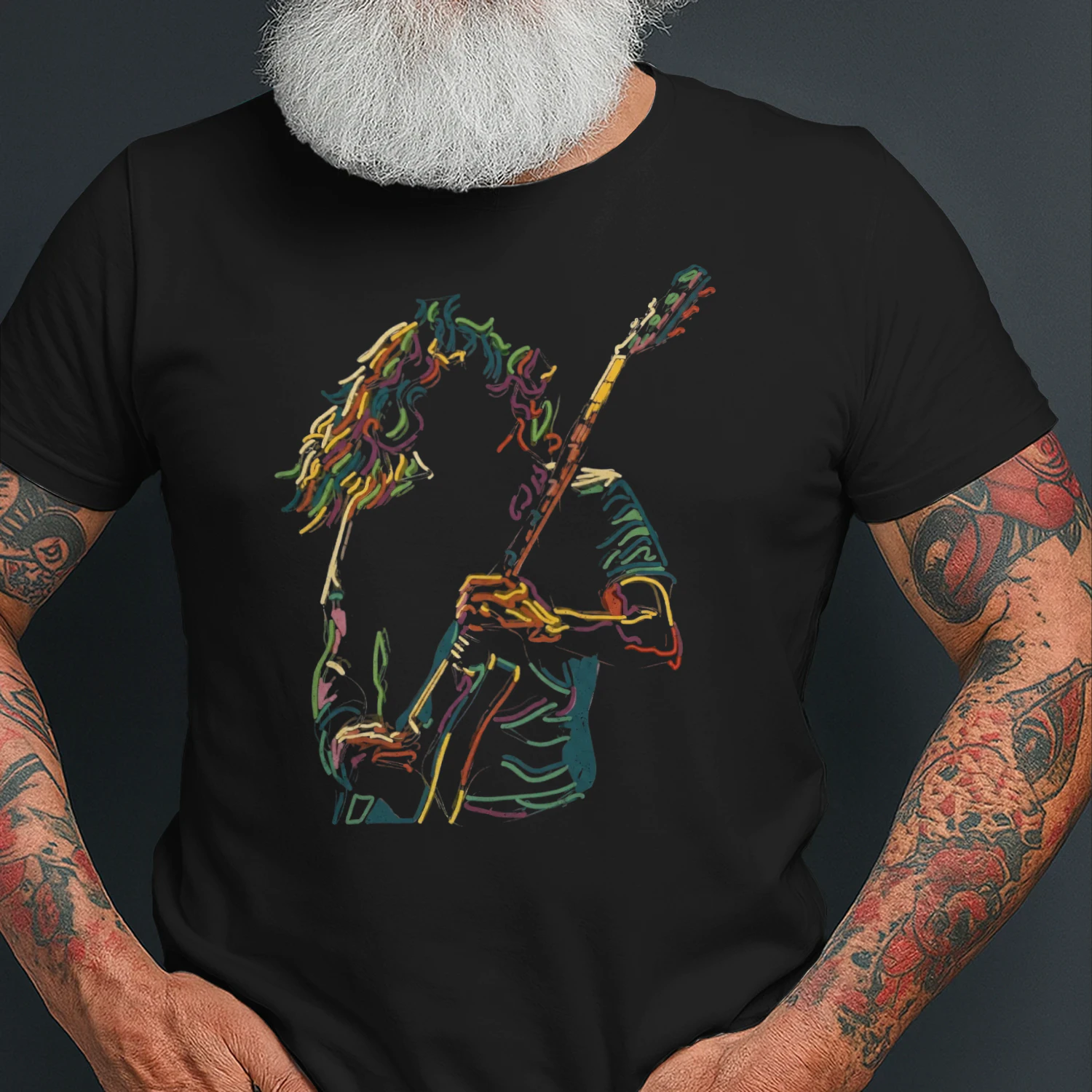 Guitar Abstract Neon Guitarist Graphic Tee