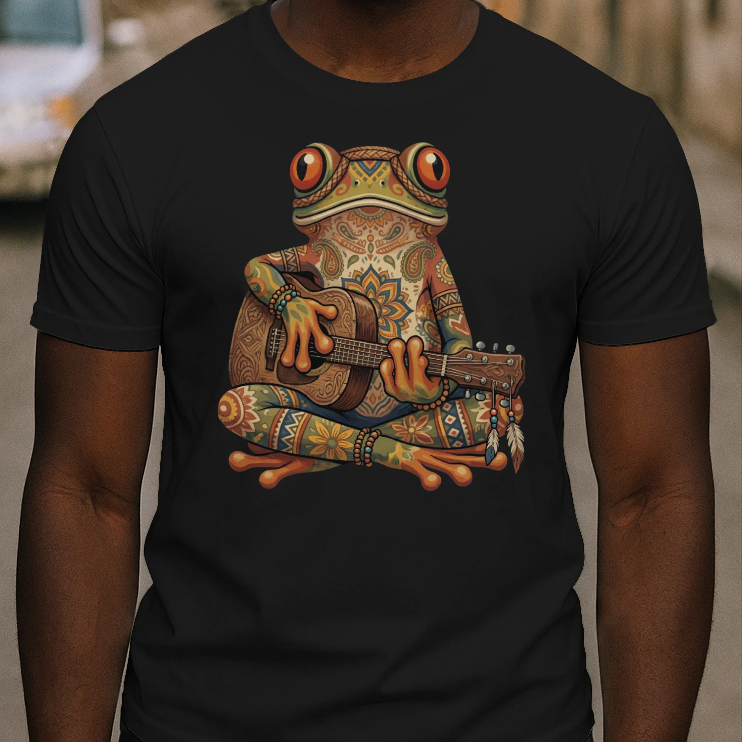Boho Mandala Frog Guitarist