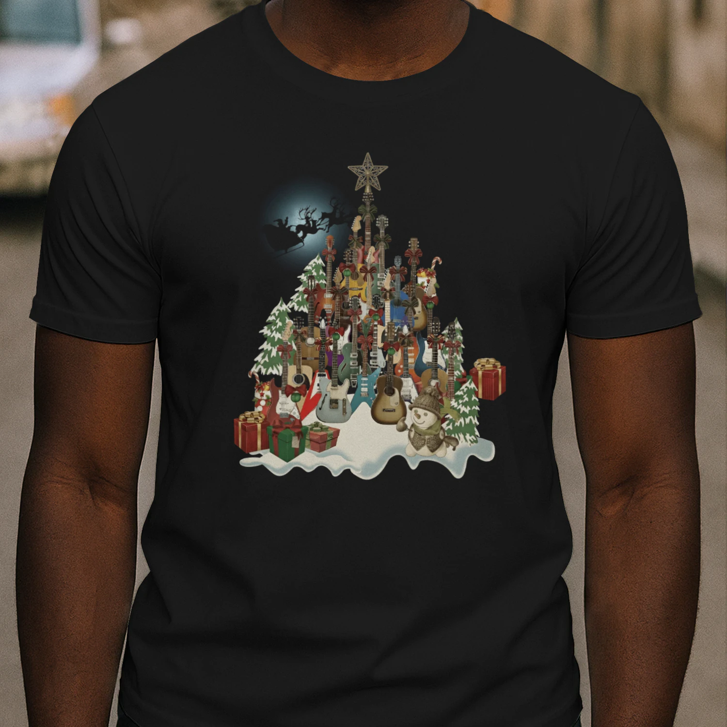 Christmas Guitar Snowman Village