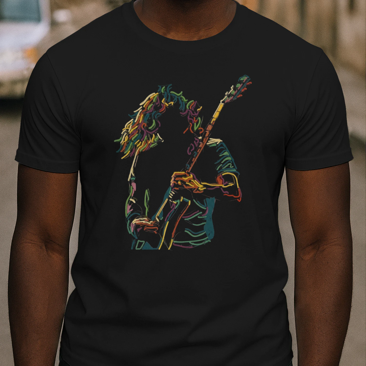 Guitar Abstract Neon Guitarist Graphic Tee