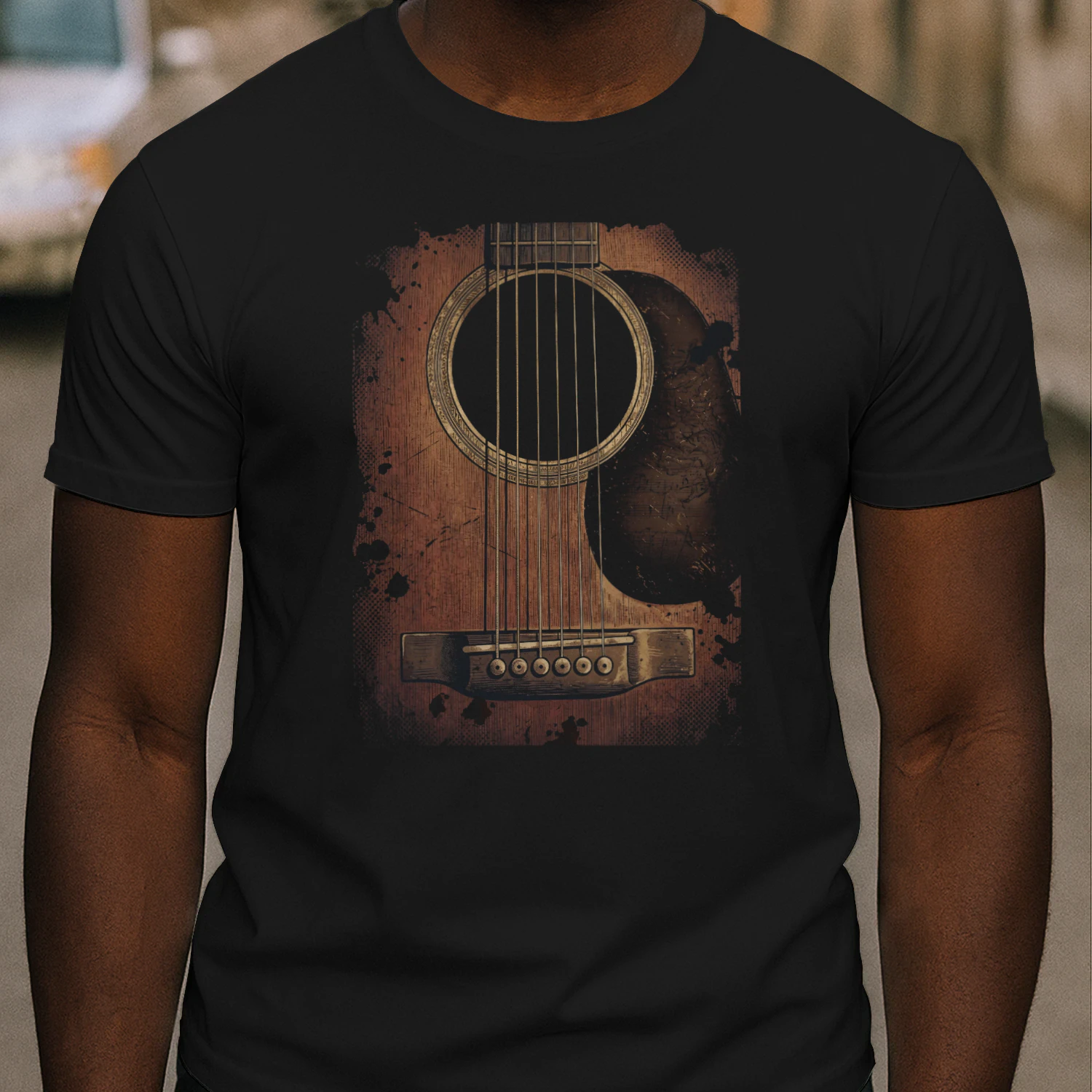 Guitar Vintage Grunge Acoustic Guitar Ink Splatter T-Shirt