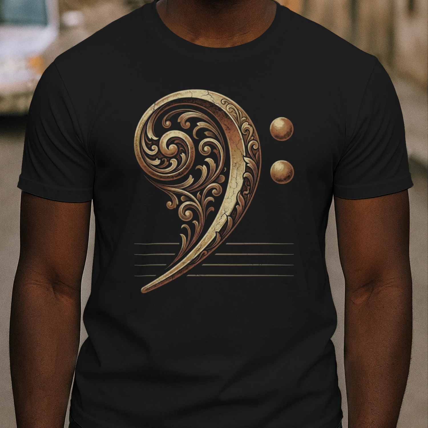 Filigree Bass Clef Gold Tee