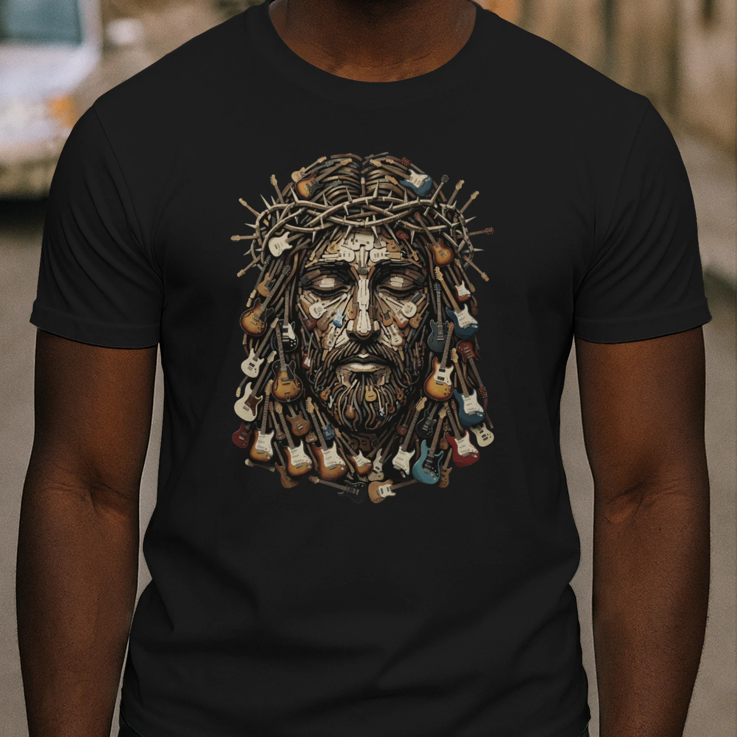 Religious Guitar Art Graphic T-Shirt