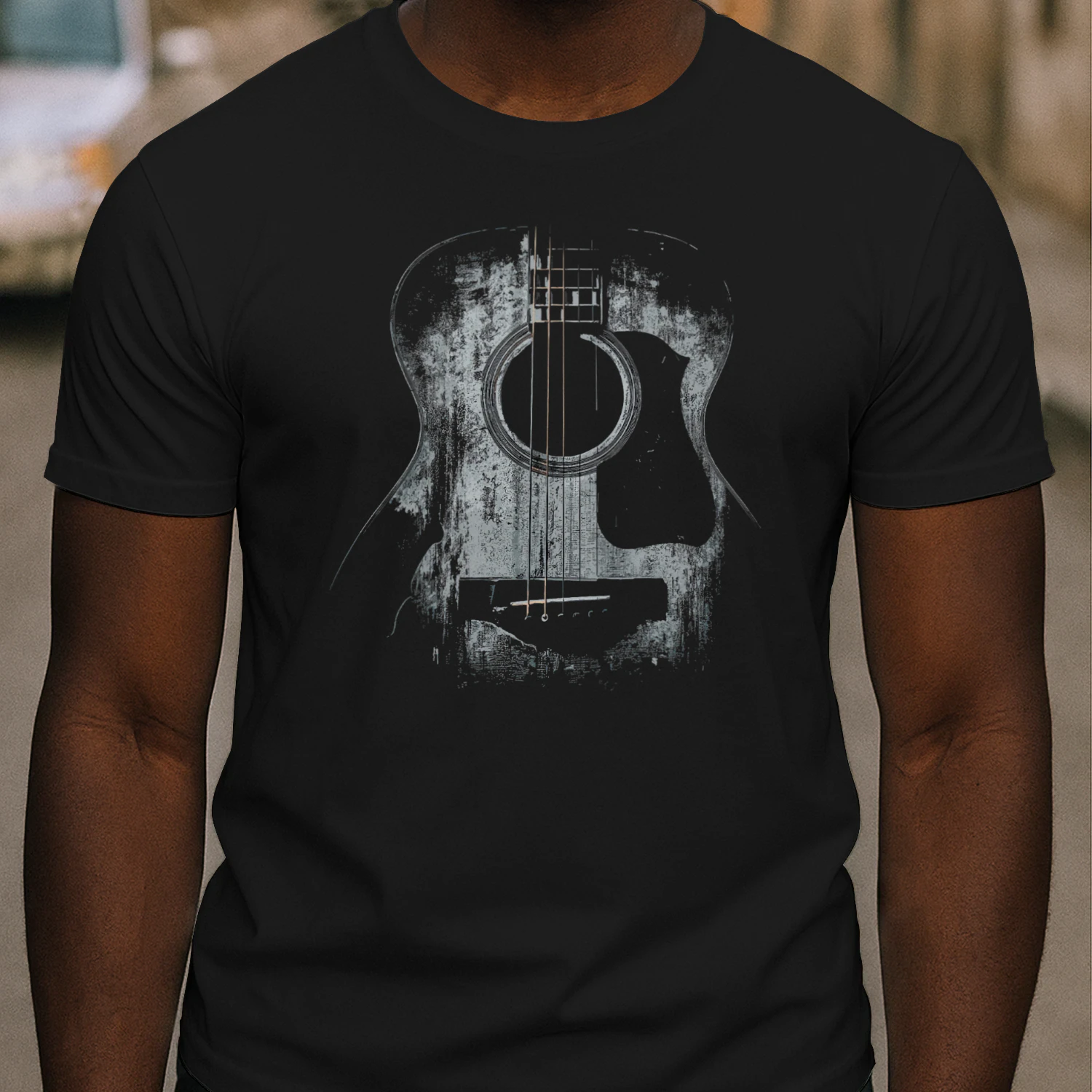 Guitar Abstract Grunge Acoustic Guitar Dark Texture T-Shirt