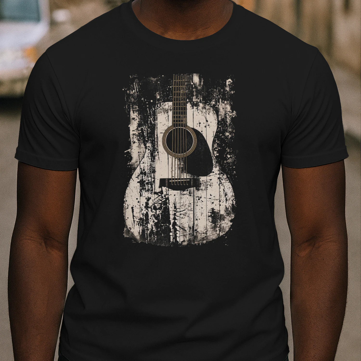Guitar Abstract Grunge Acoustic Guitar Splatter T-Shirt