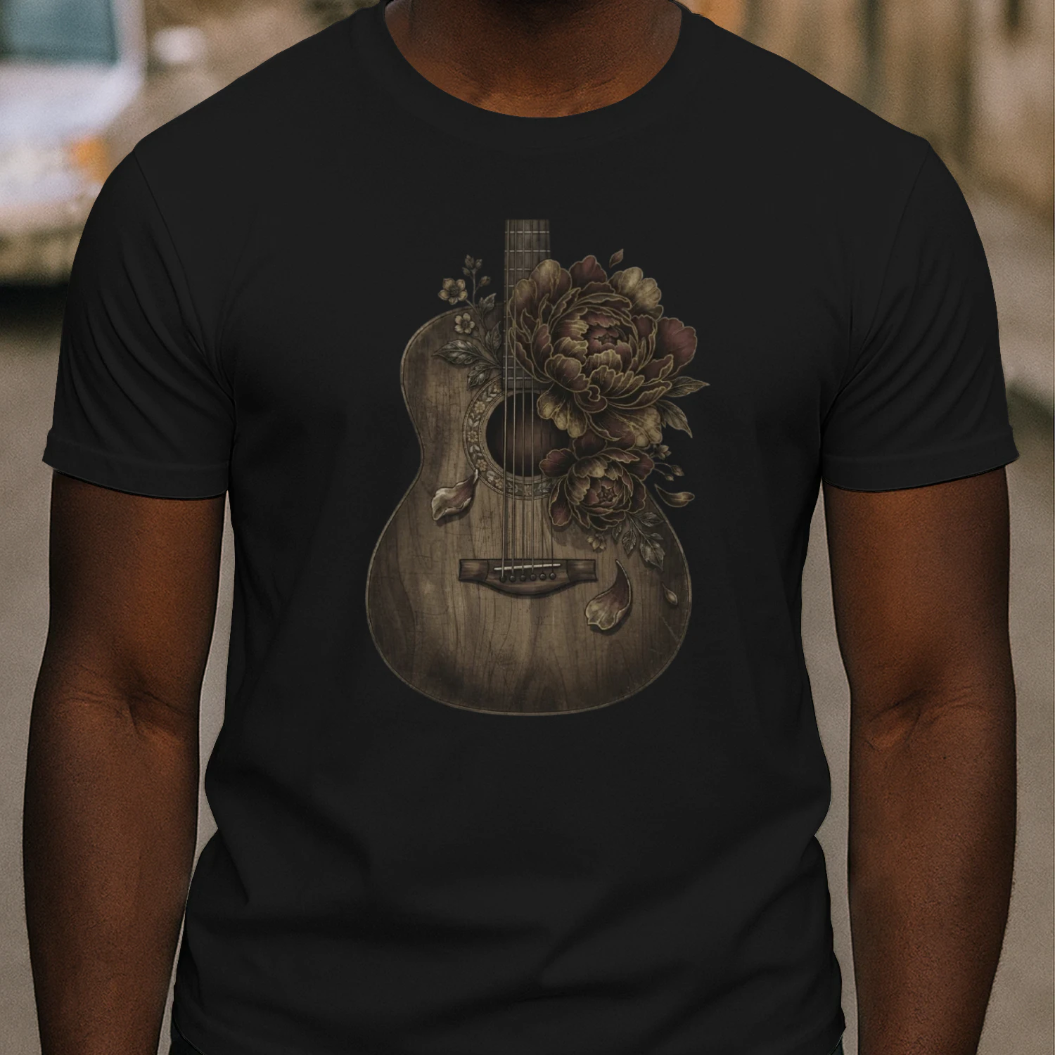 Vintage Peony Acoustic Guitar Art