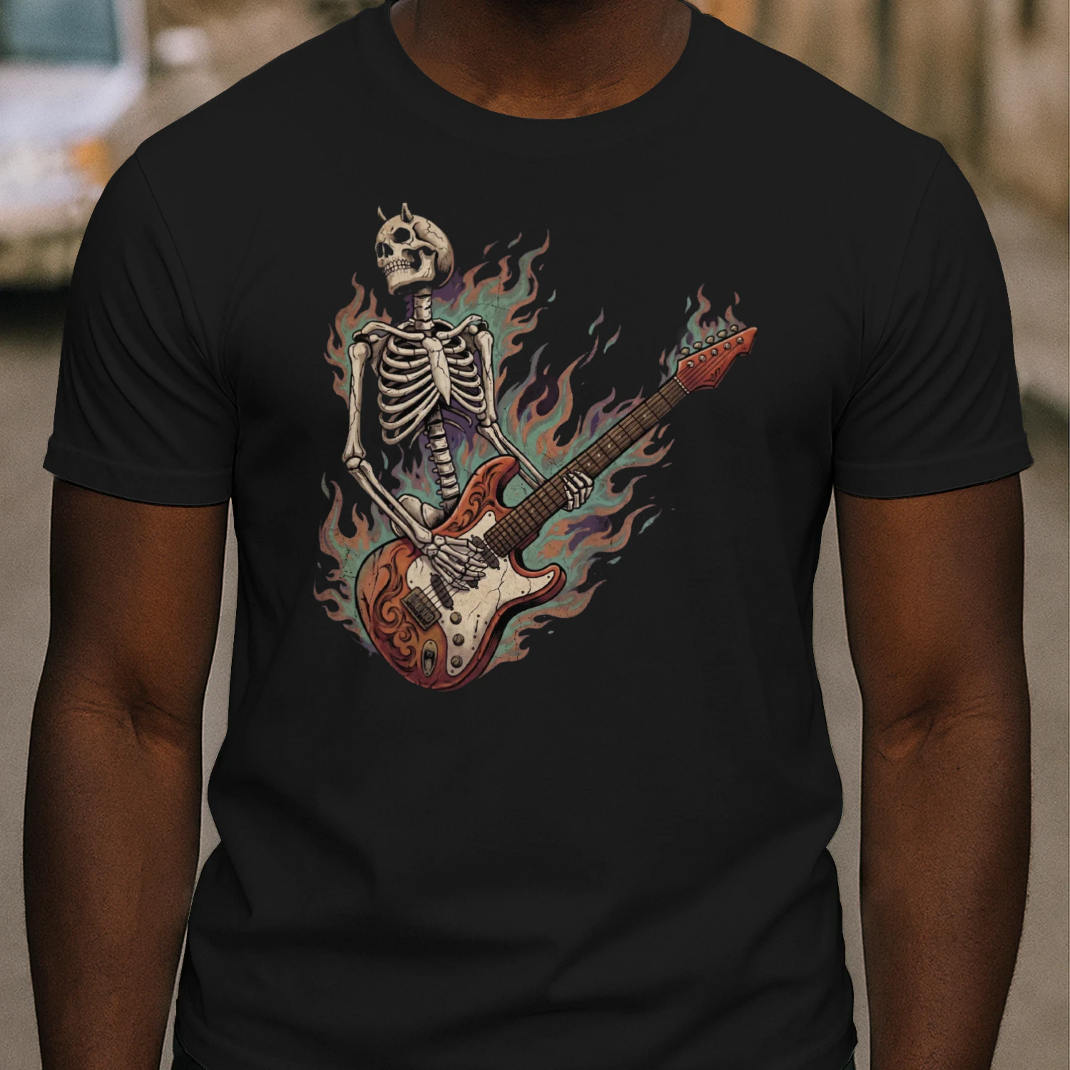 Flaming Horned Skeleton Guitarist