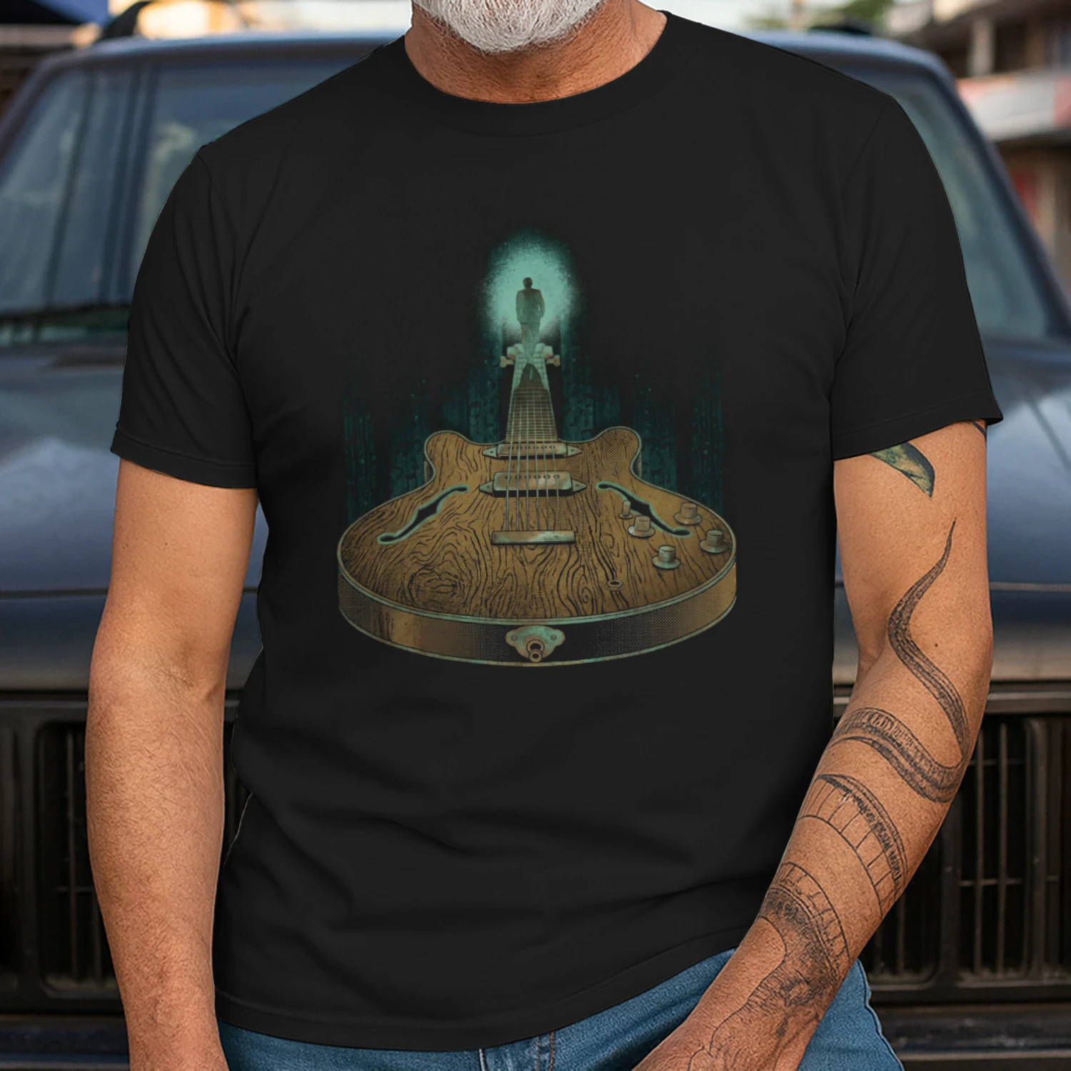 Guitar Vintage Surreal Guitar Graphic Tee - Retro Music Lover T-Shirt