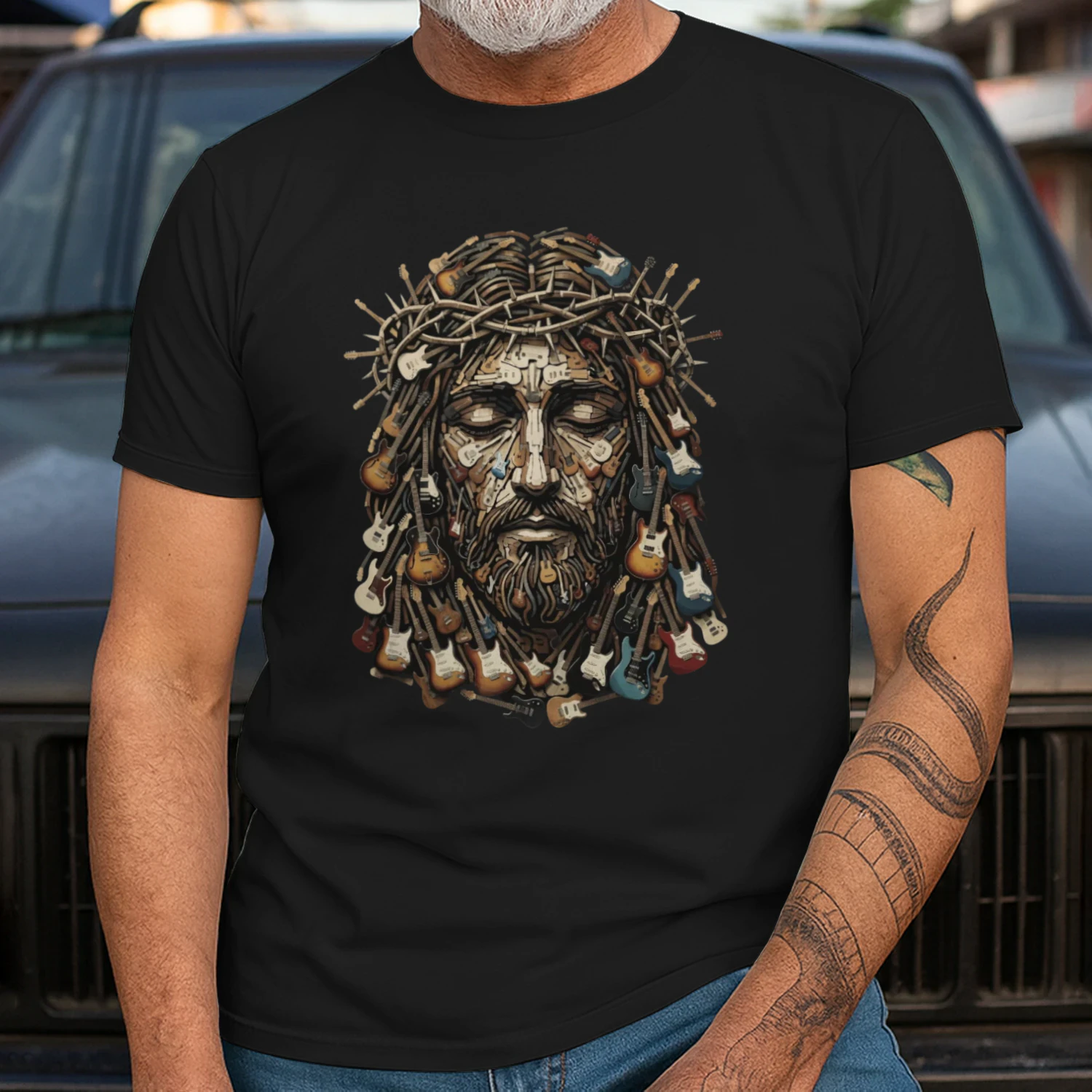 Religious Guitar Art Graphic T-Shirt