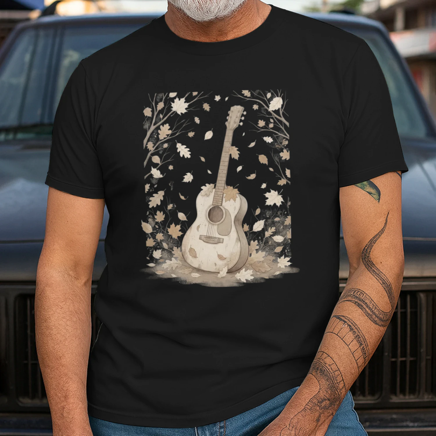 Halloween Guitar acoustic autumn leaves