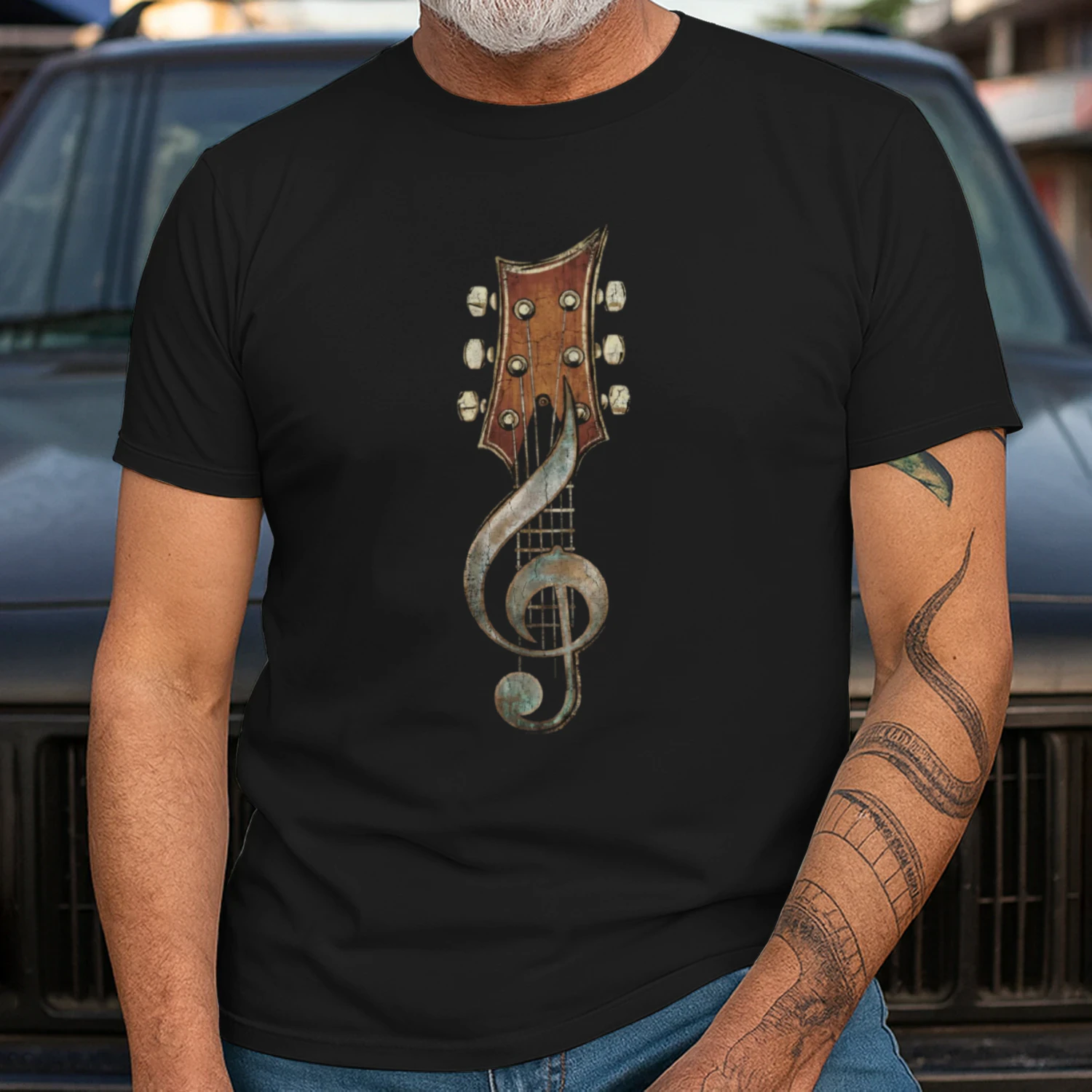 Guitar Headstock Treble Clef T‑Shirt