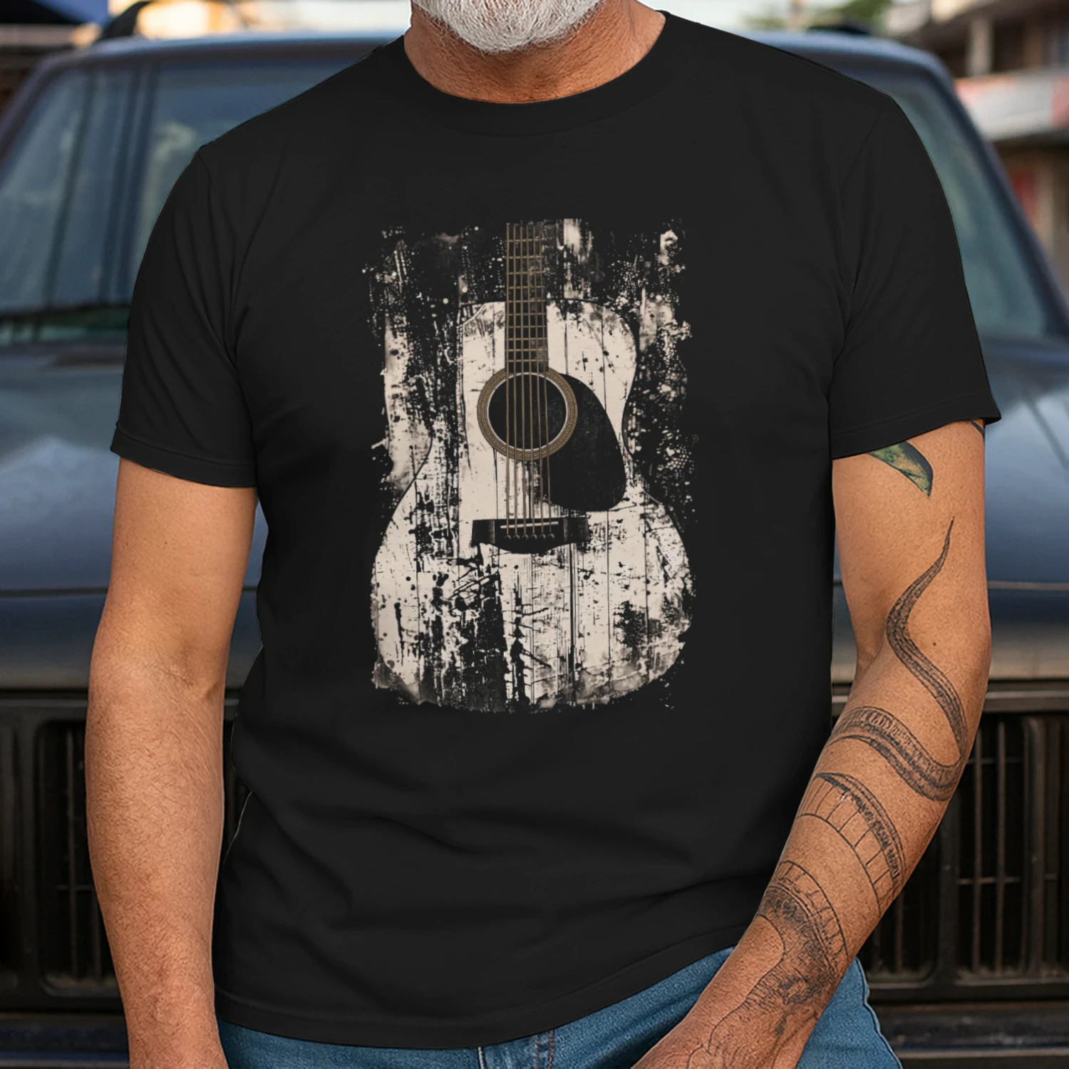 Guitar Abstract Grunge Acoustic Guitar Splatter T-Shirt