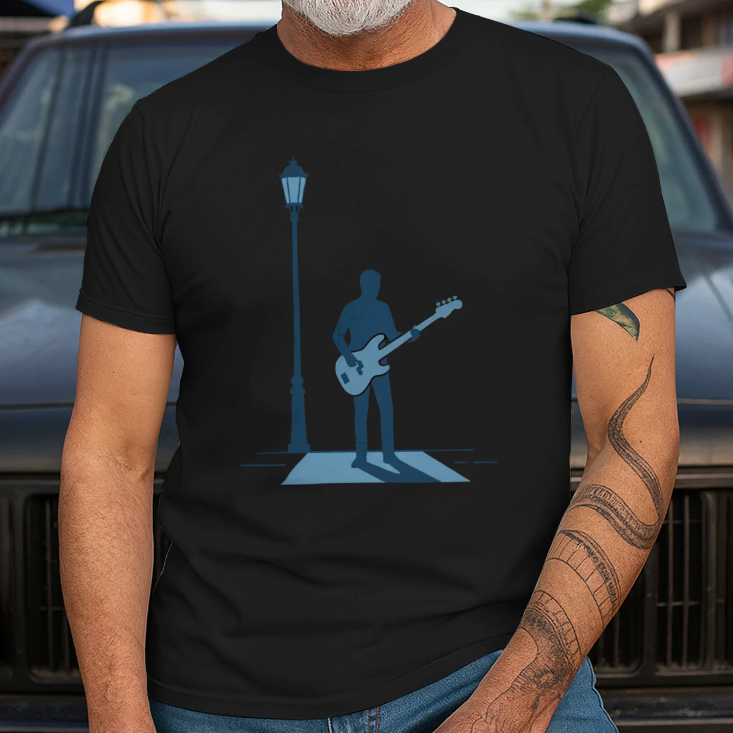 Moody Bassist Under Light T-Shirt