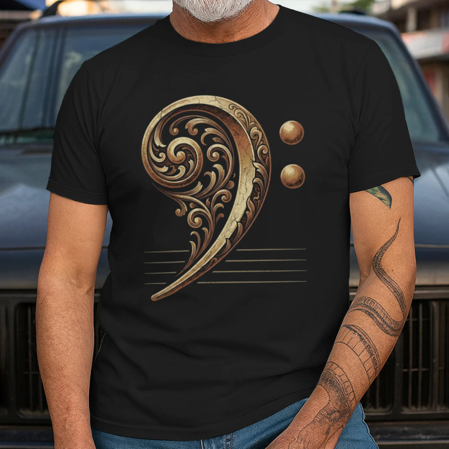 Filigree Bass Clef Gold Tee