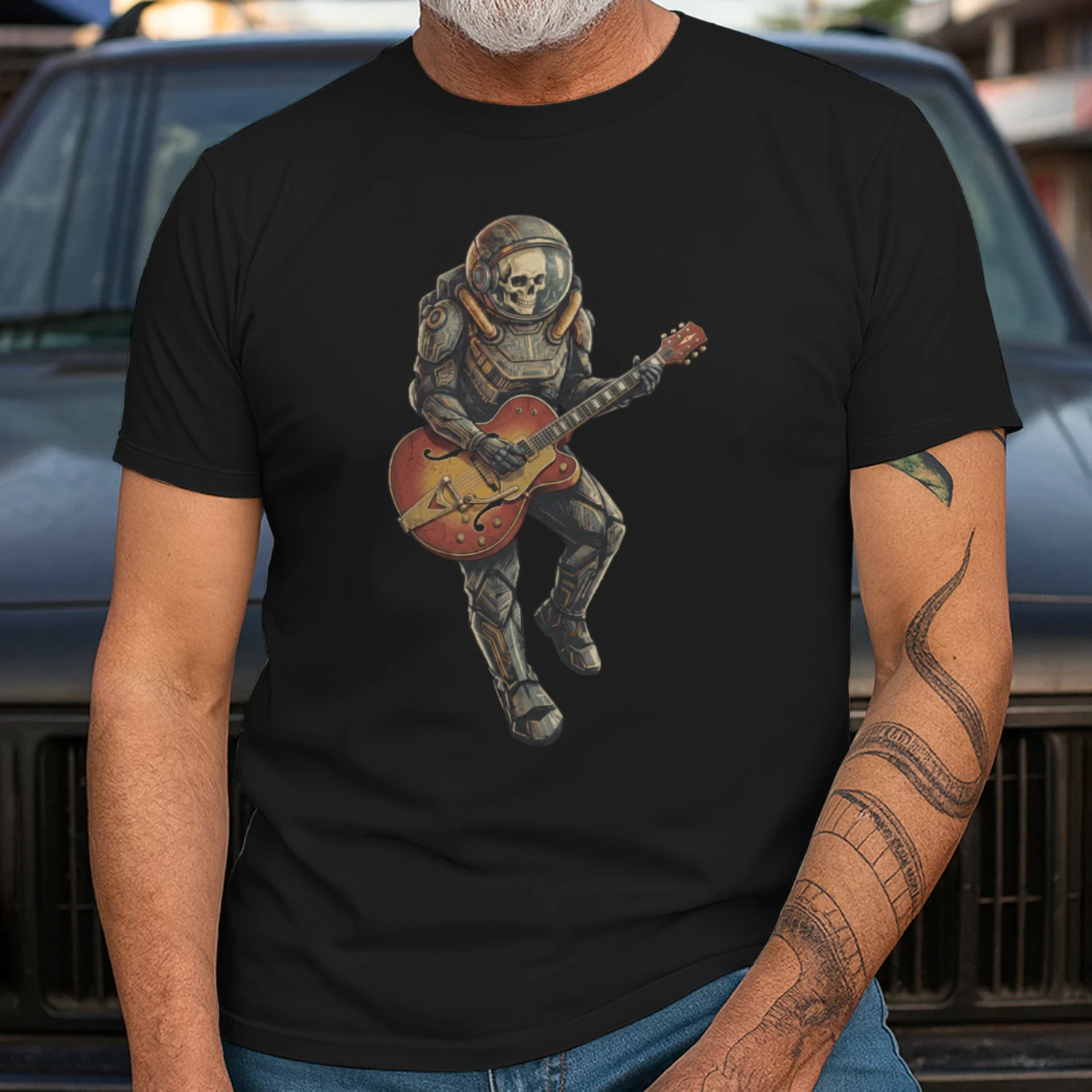 Astronaut Skull Hollowbody Guitar Art