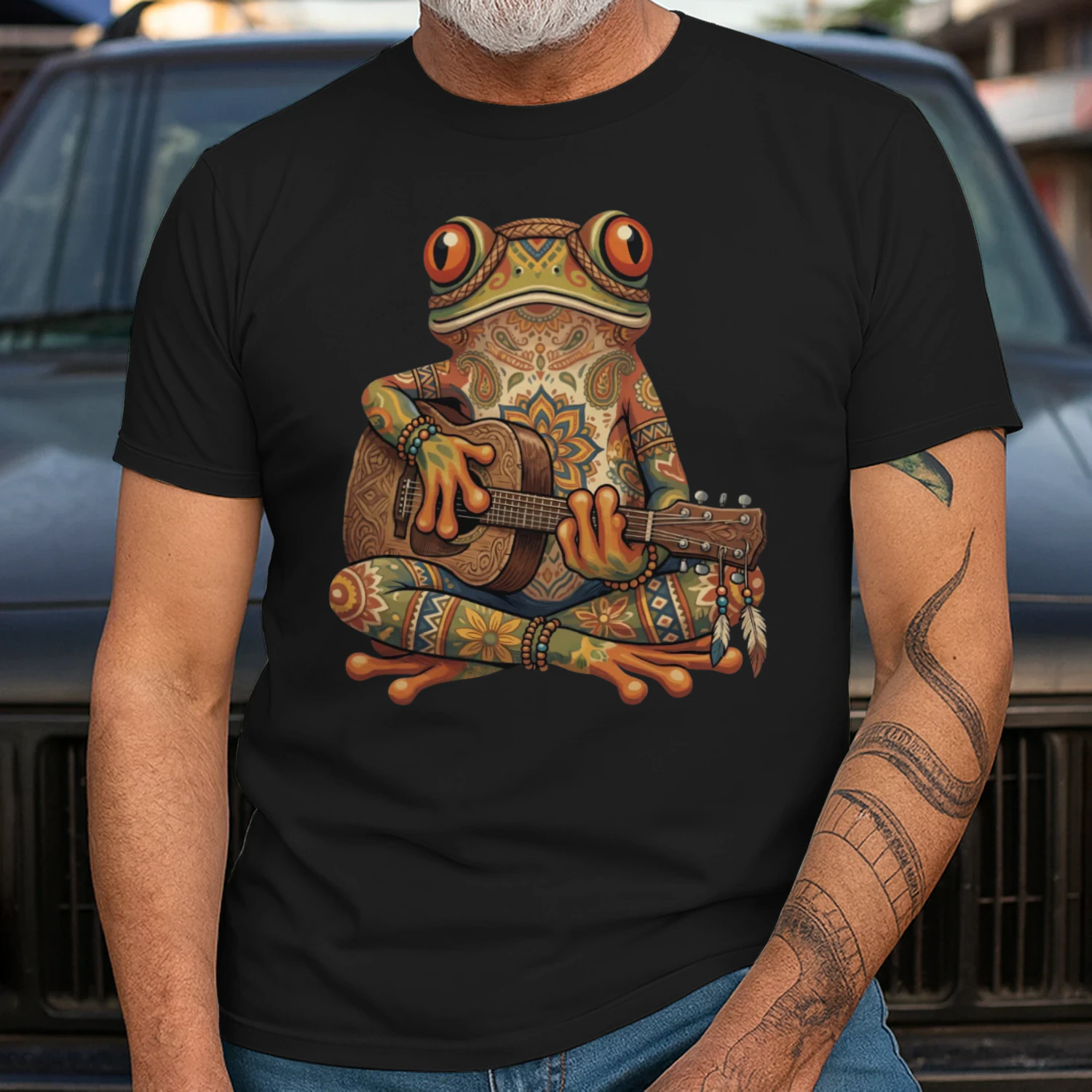 Boho Mandala Frog Guitarist