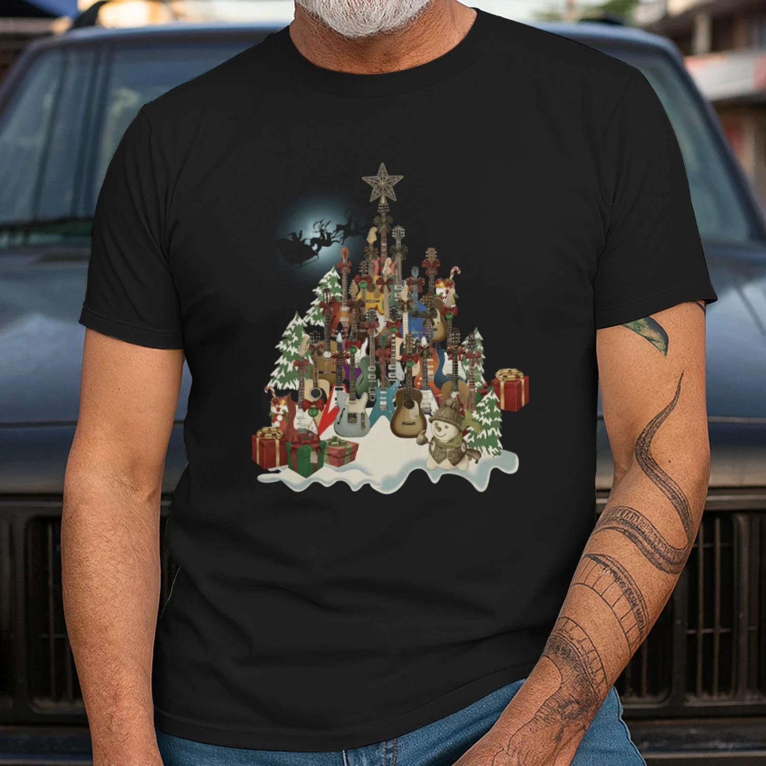 Christmas Guitar Snowman Village