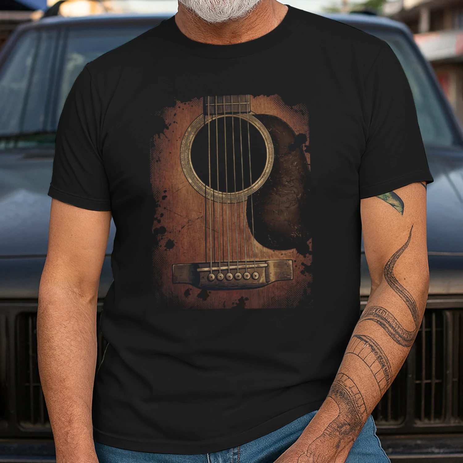 Guitar Vintage Grunge Acoustic Guitar Ink Splatter T-Shirt