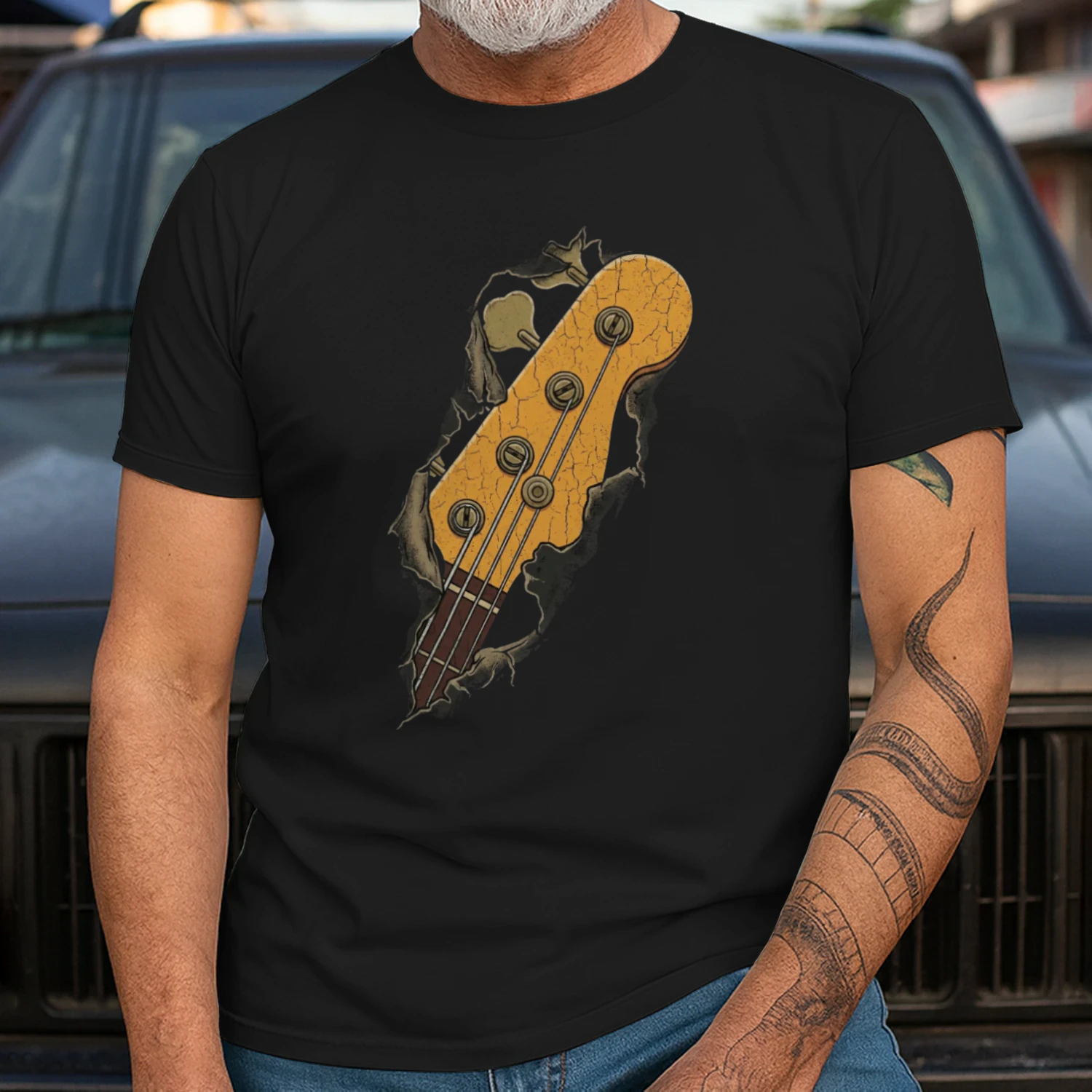 Vintage Cracked Bass Guitar Headstock Tee