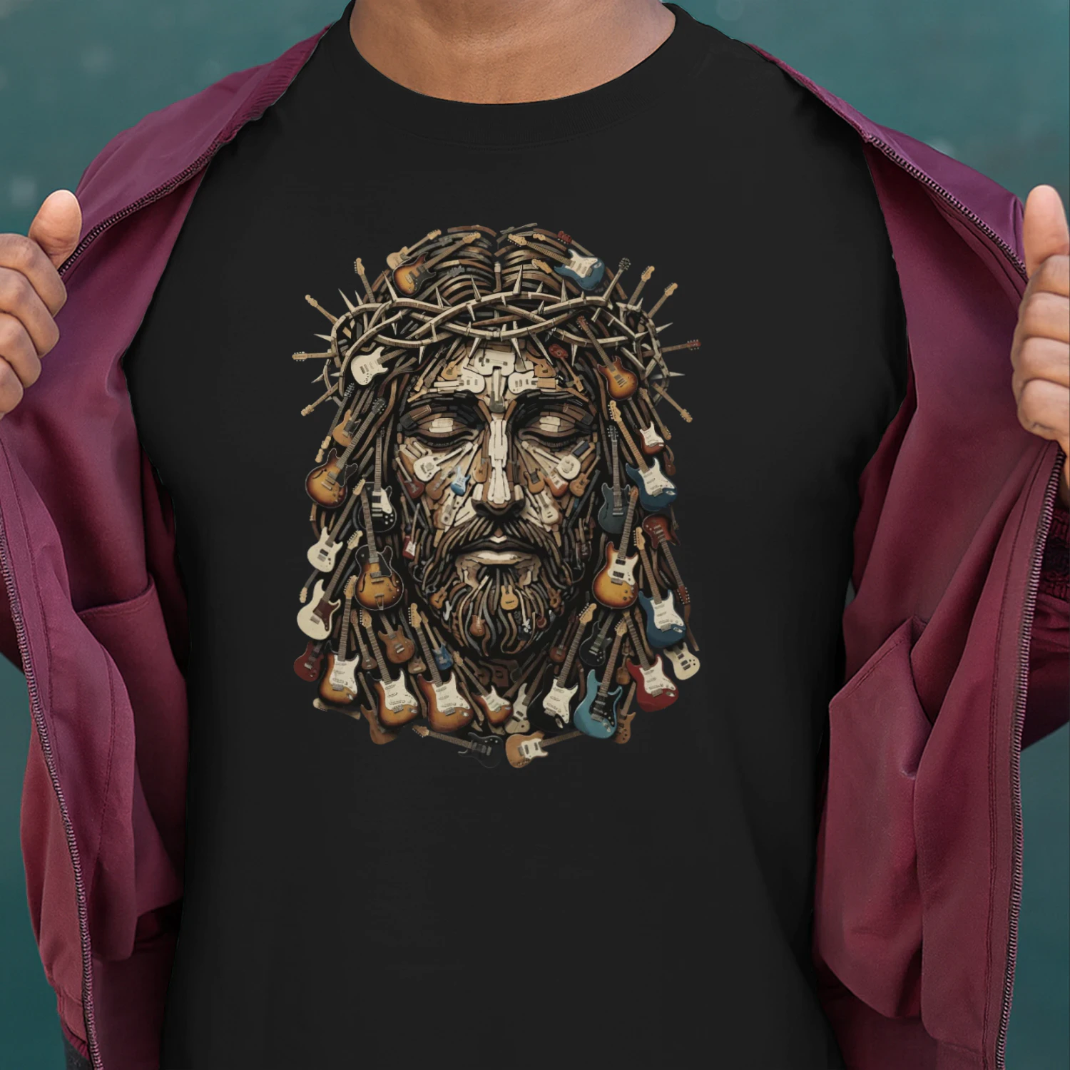Religious Guitar Art Graphic T-Shirt