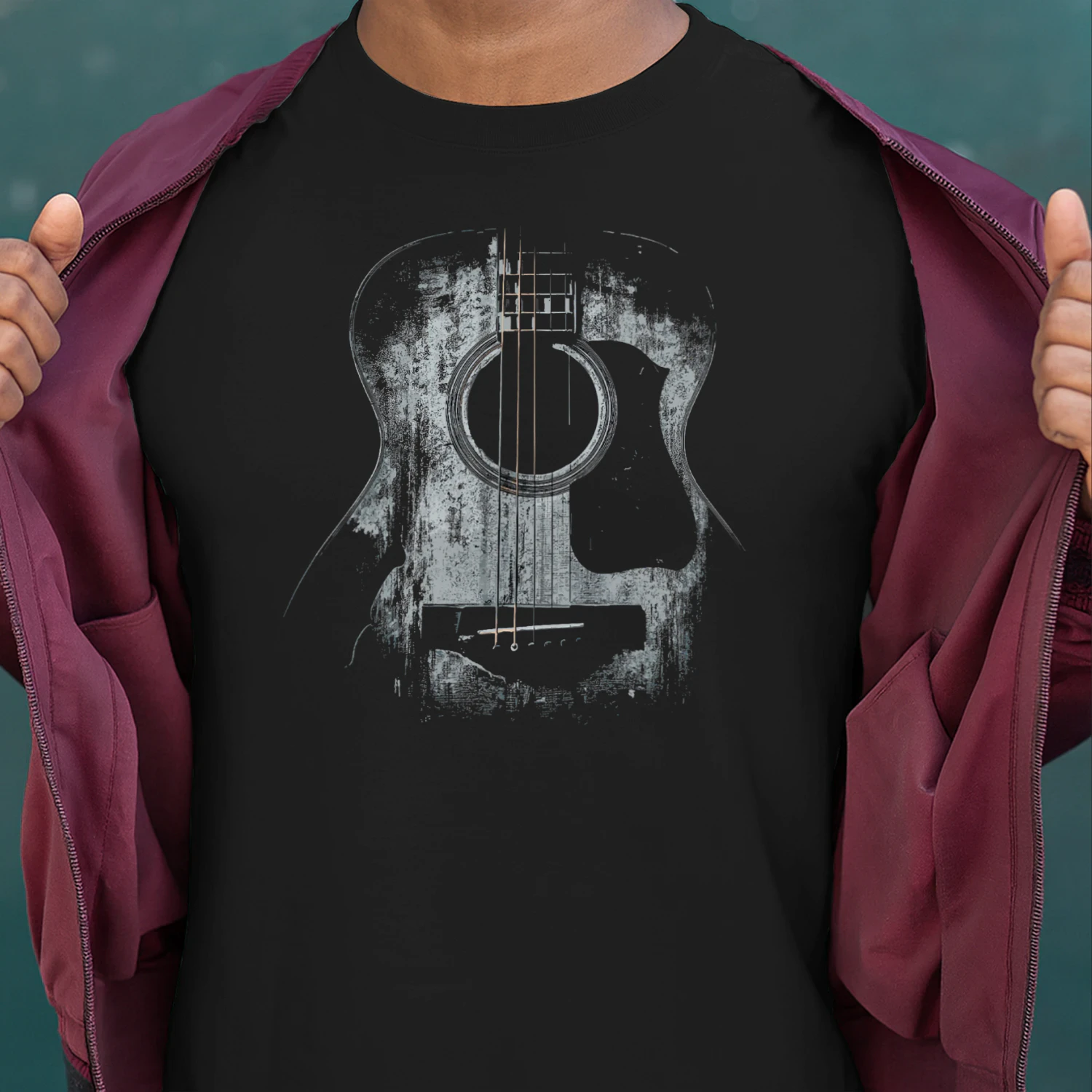 Guitar Abstract Grunge Acoustic Guitar Dark Texture T-Shirt