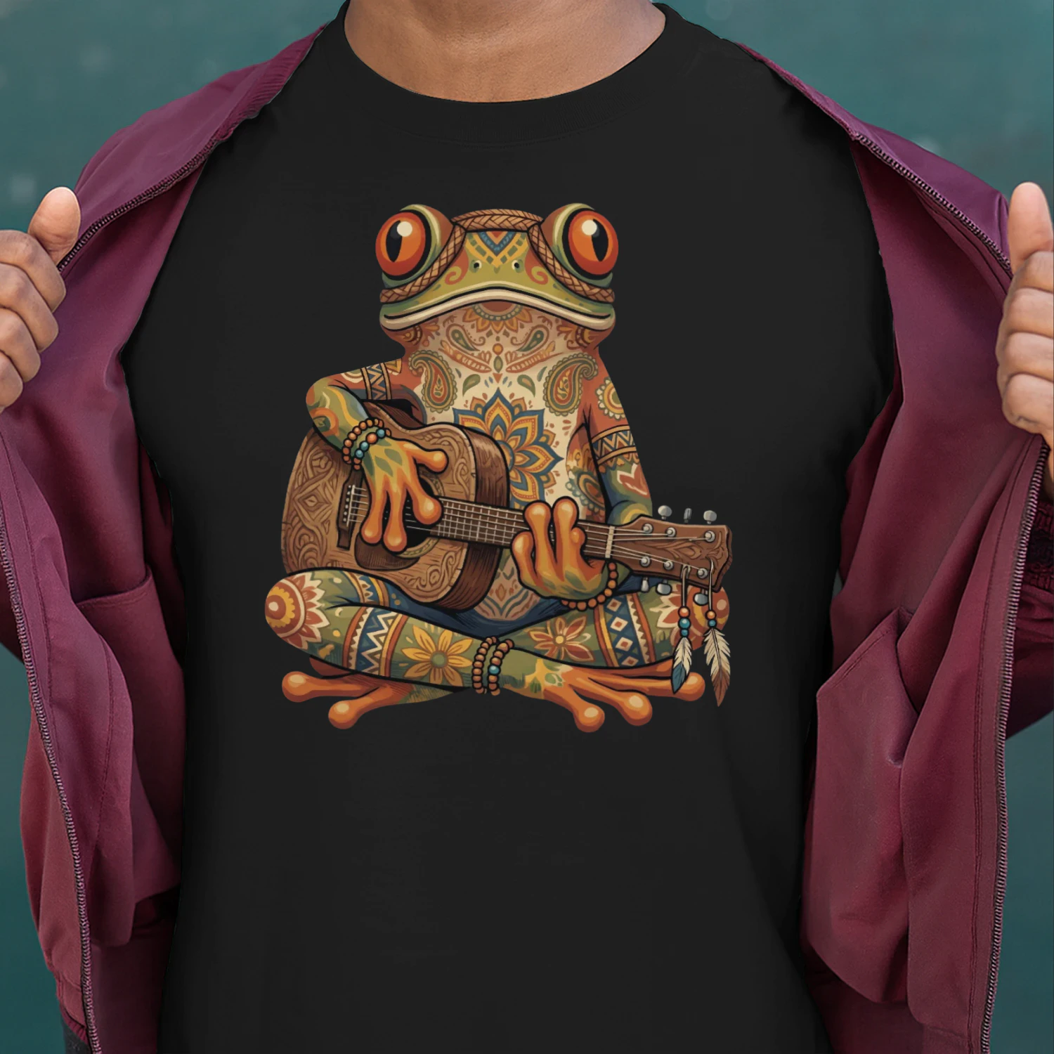 Boho Mandala Frog Guitarist