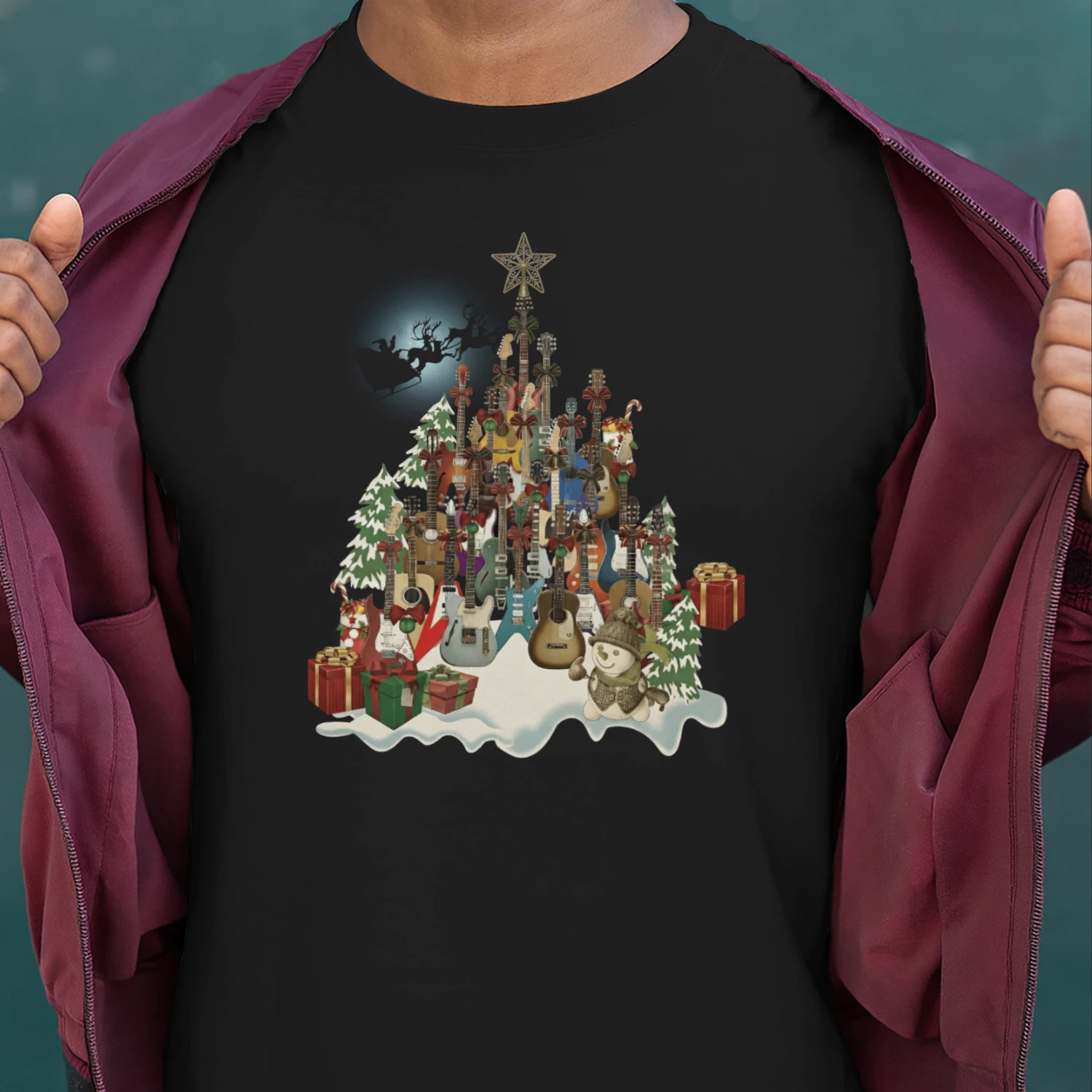 Christmas Guitar Snowman Village