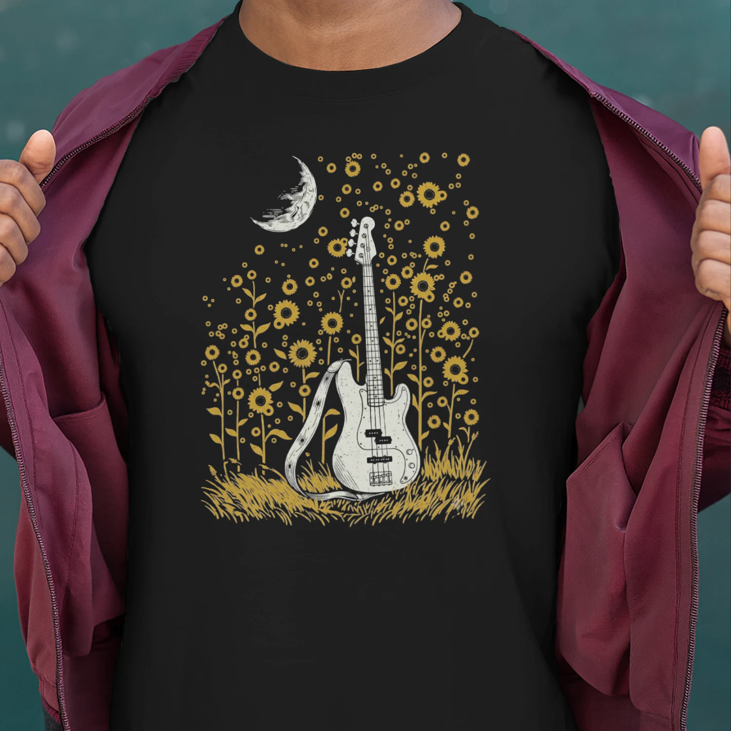Romantic Moonlit Bass Player T-Shirt