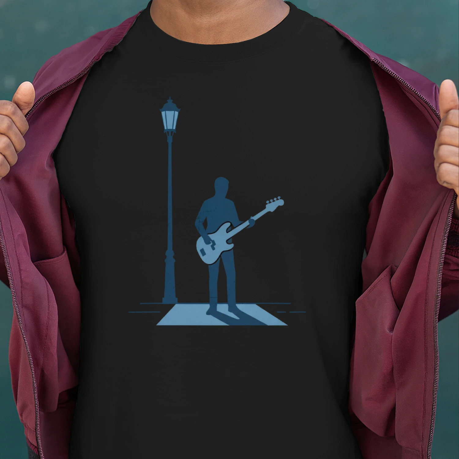 Moody Bassist Under Light T-Shirt