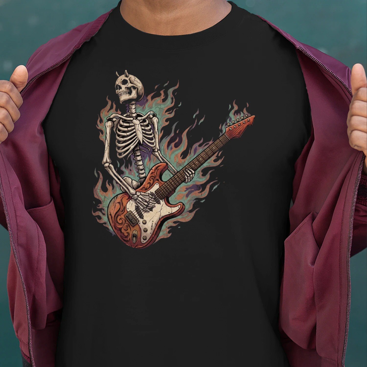 Flaming Horned Skeleton Guitarist